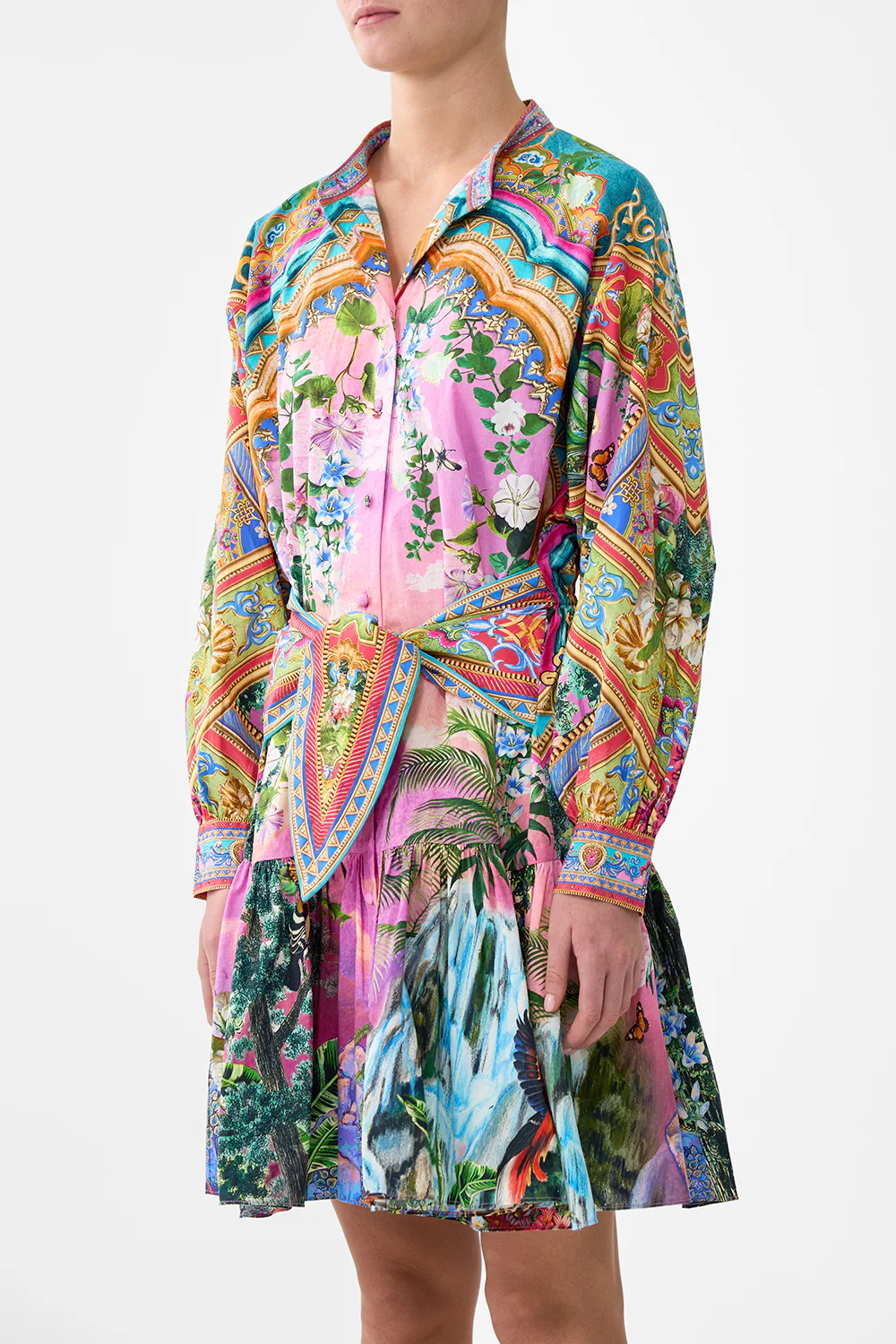 SHORT TIERED SHIRTDRESS WITH WIDE WAIST TIE TURKISH DELIGHT - Image 5