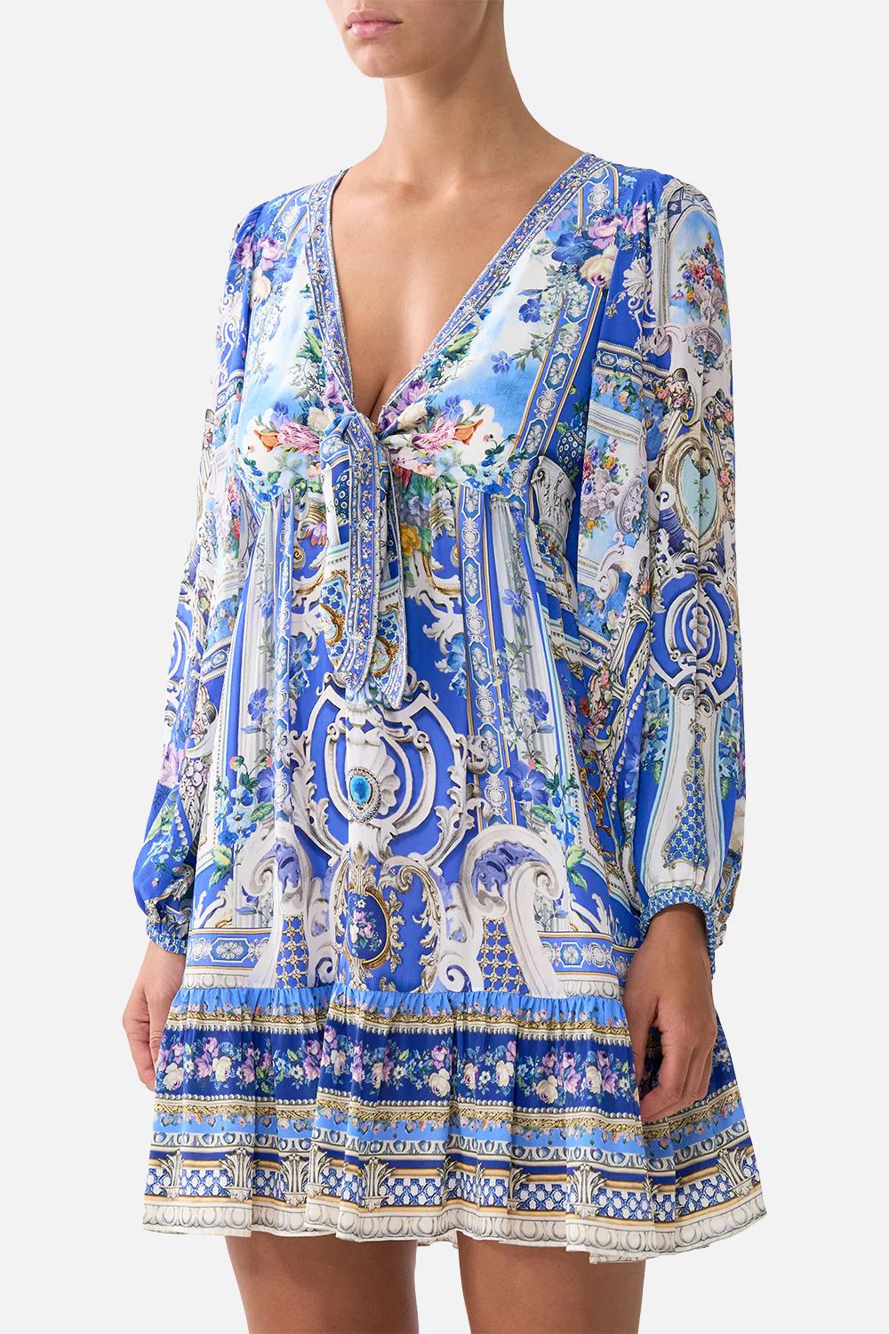 SHORT TIE FRONT BLOUSON DRESS OTTOMAN OPULENCE - Image 5