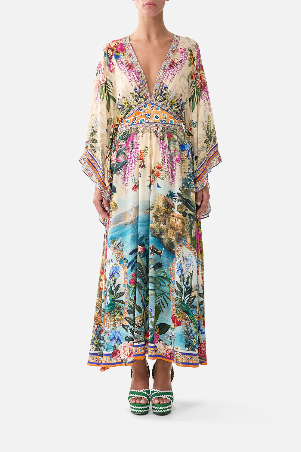 WAISTED DRESS WITH KIMONO SLEEVE BODRUM BOTANICALS