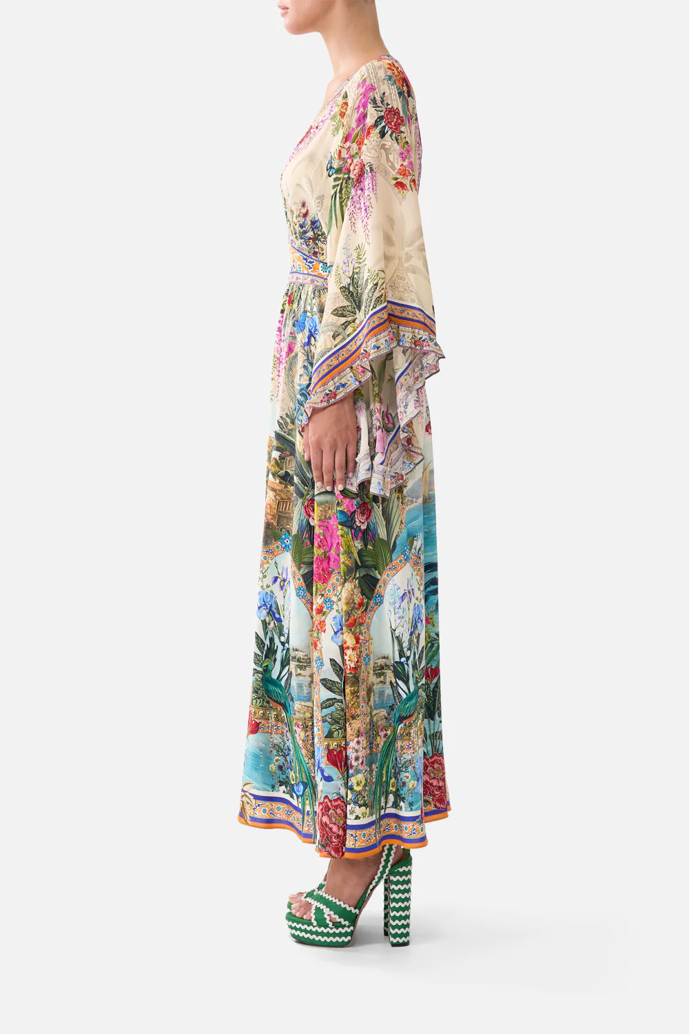 WAISTED DRESS WITH KIMONO SLEEVE BODRUM BOTANICALS - Image 4