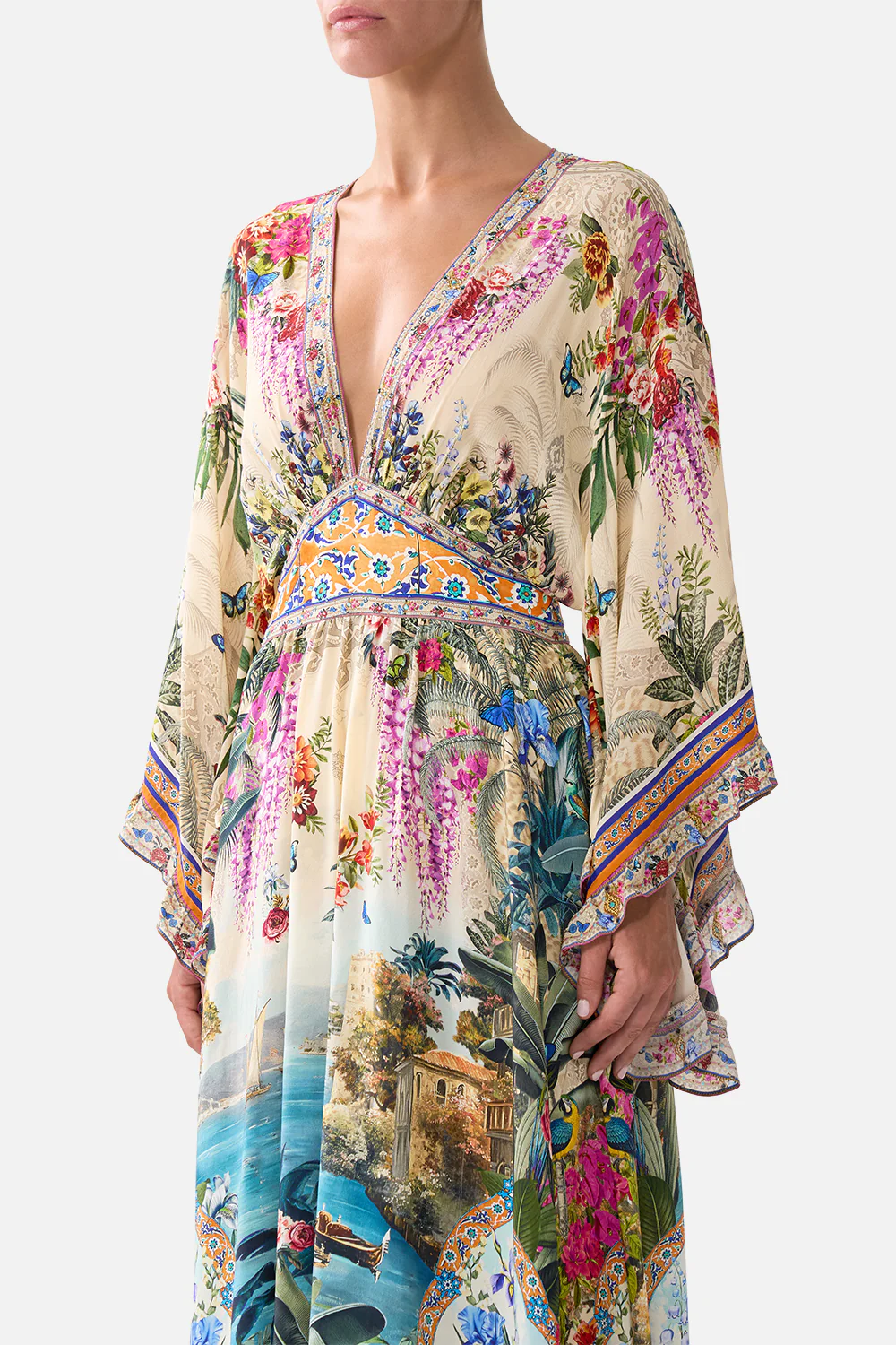 WAISTED DRESS WITH KIMONO SLEEVE BODRUM BOTANICALS - Image 5