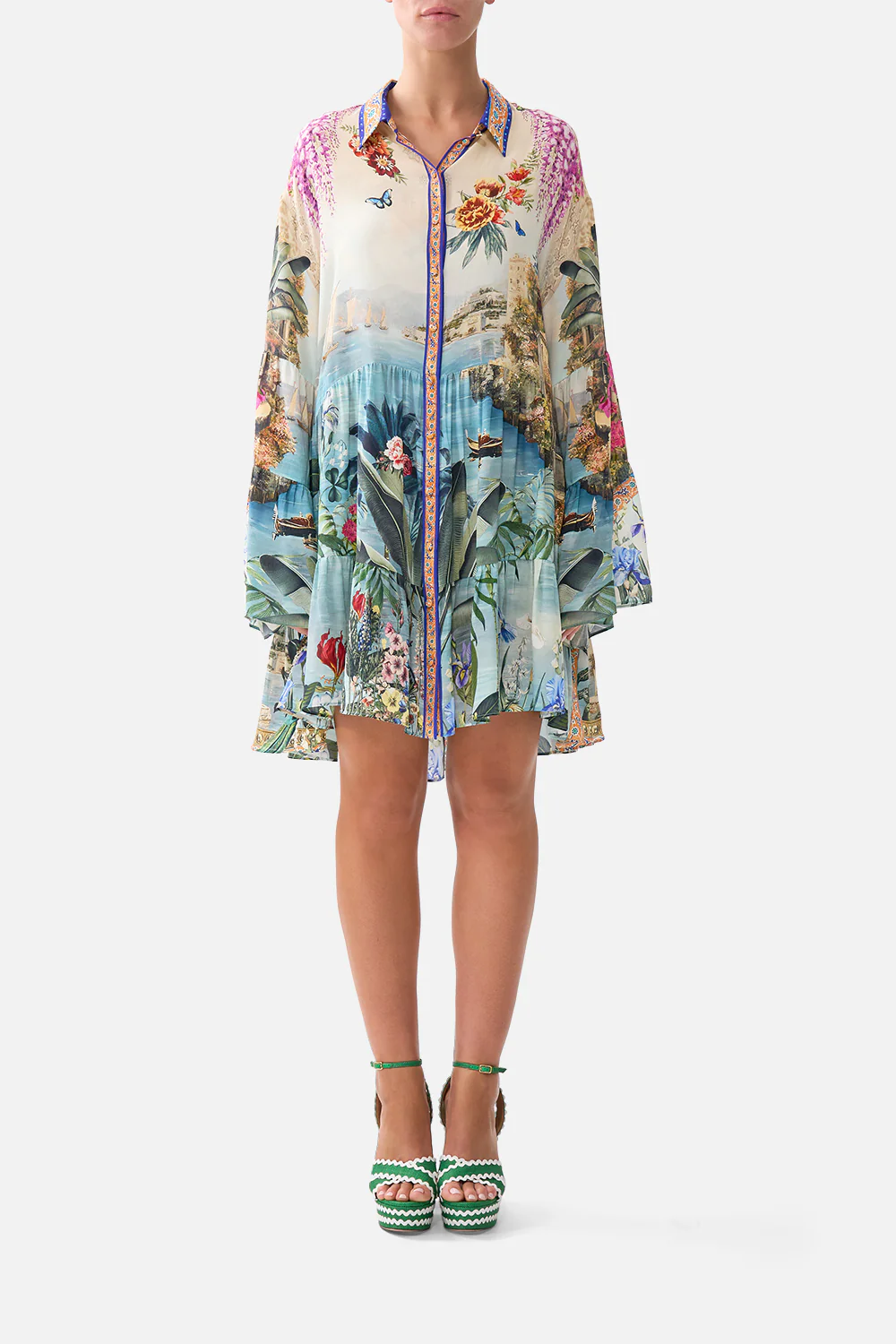 TIERED DRESS WITH COLLAR BODRUM BOTANICALS