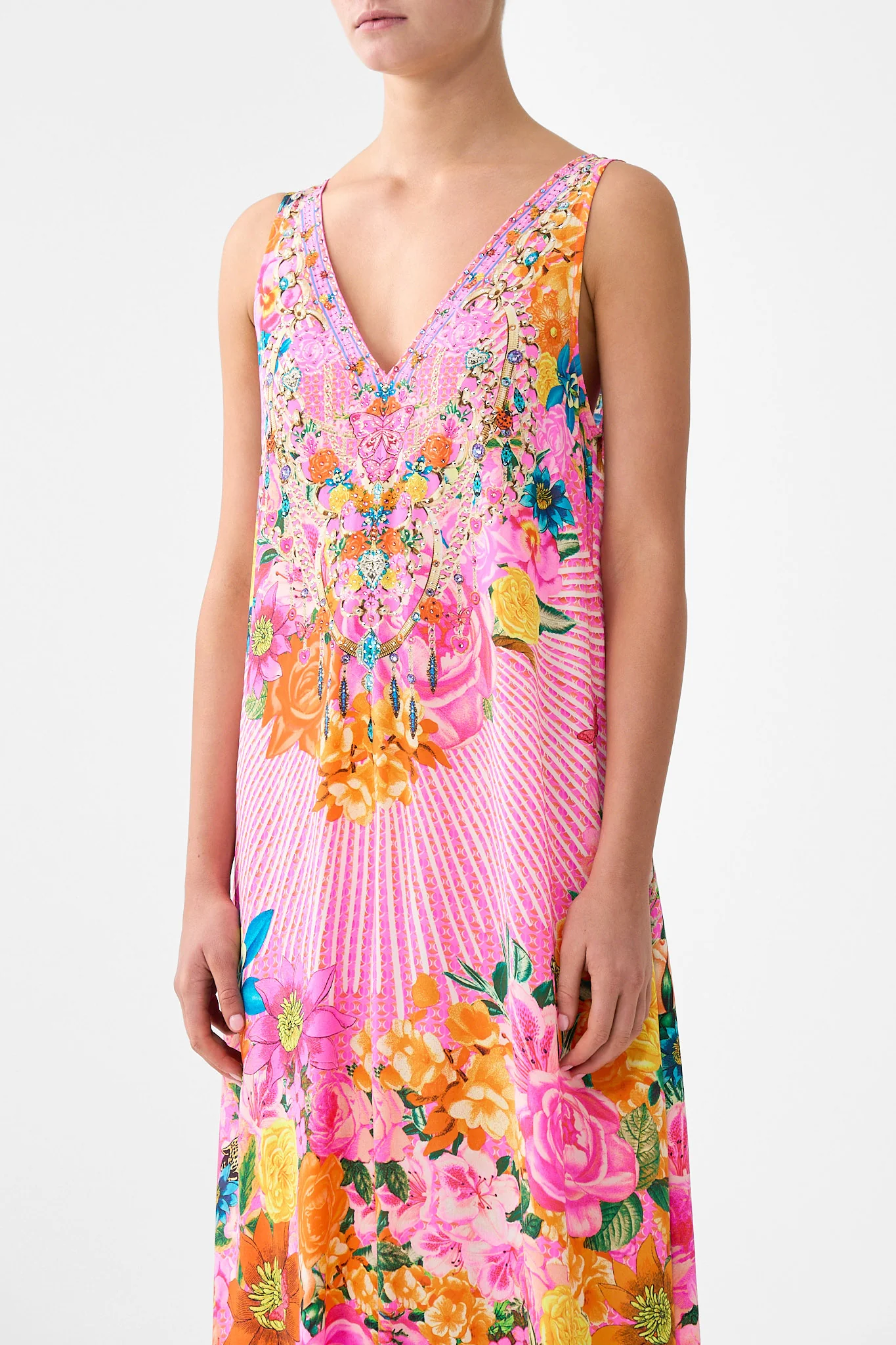 V-NECK FLARED JUMPSUIT ILLUSTRATION NATION - Image 5