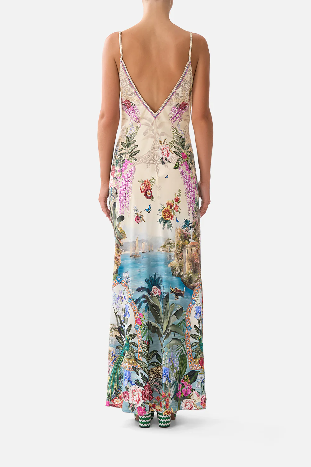 V-NECK FULL LENGTH BIAS SLIP DRESS BODRUM BOTANICALS - Image 2