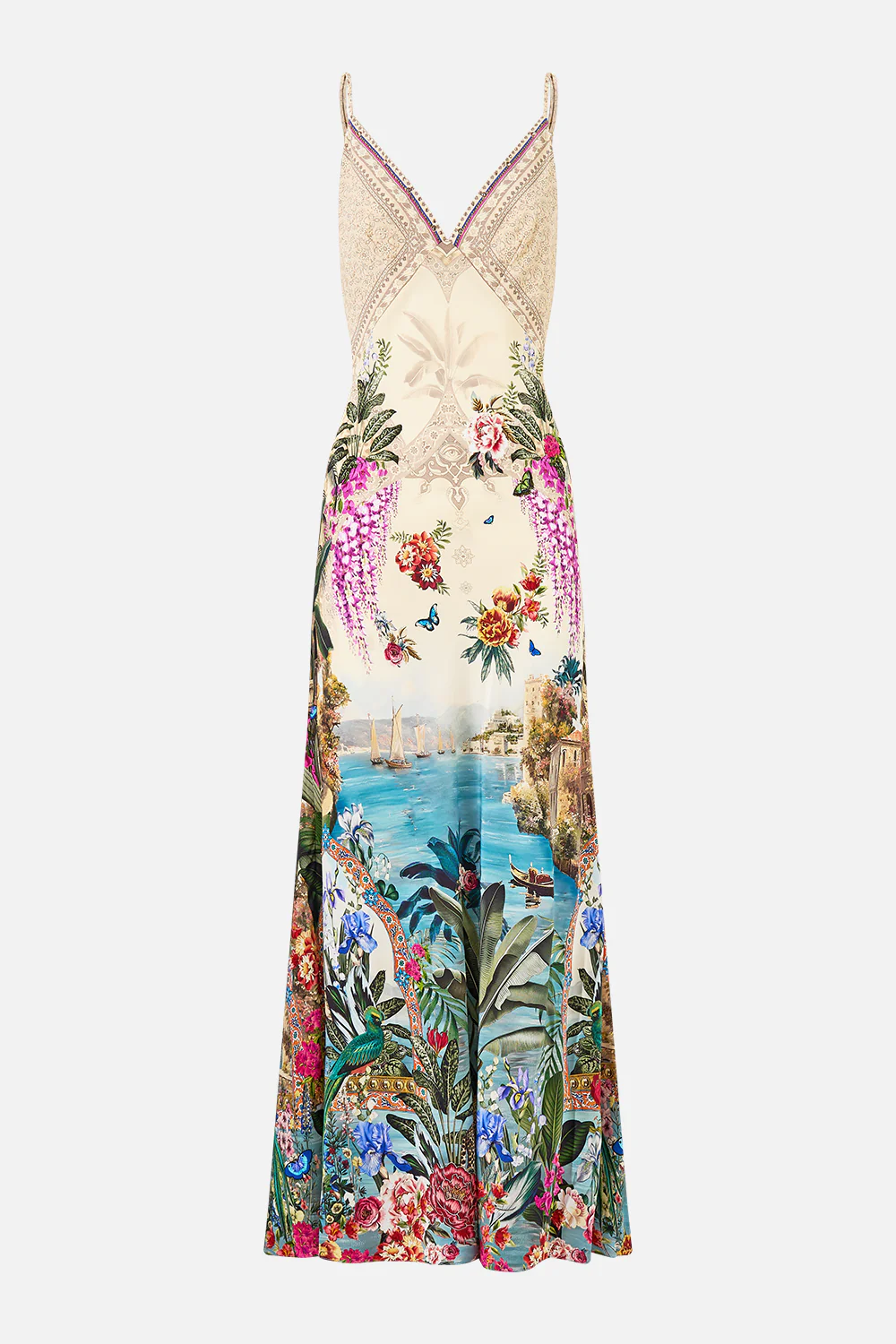 V-NECK FULL LENGTH BIAS SLIP DRESS BODRUM BOTANICALS - Image 3