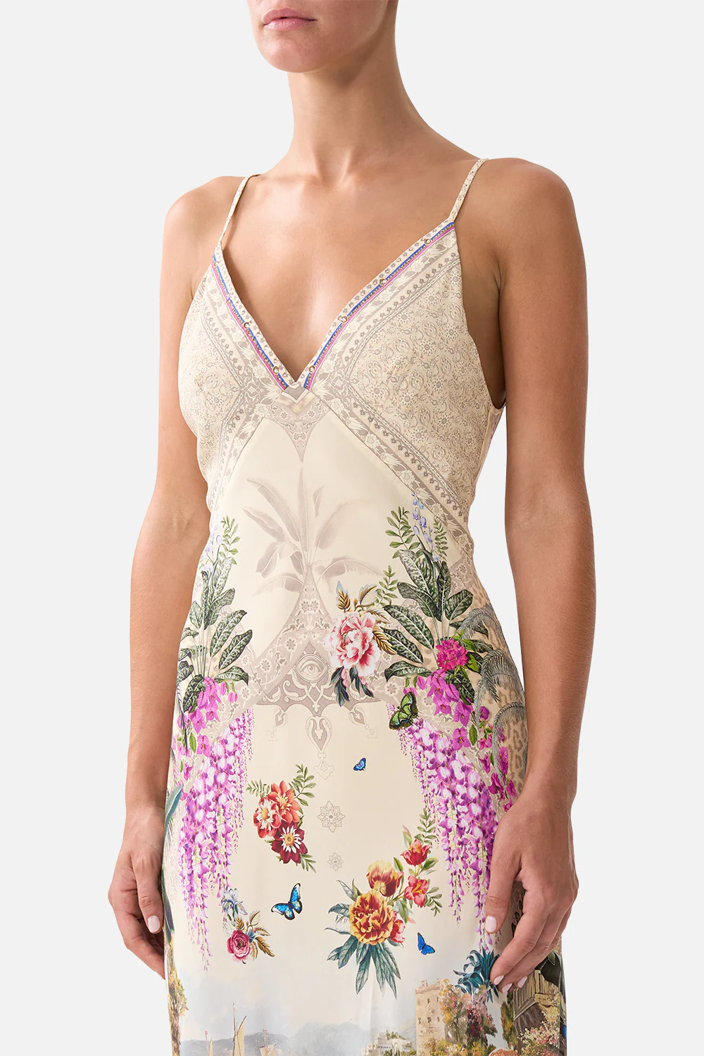 V-NECK FULL LENGTH BIAS SLIP DRESS BODRUM BOTANICALS - Image 5