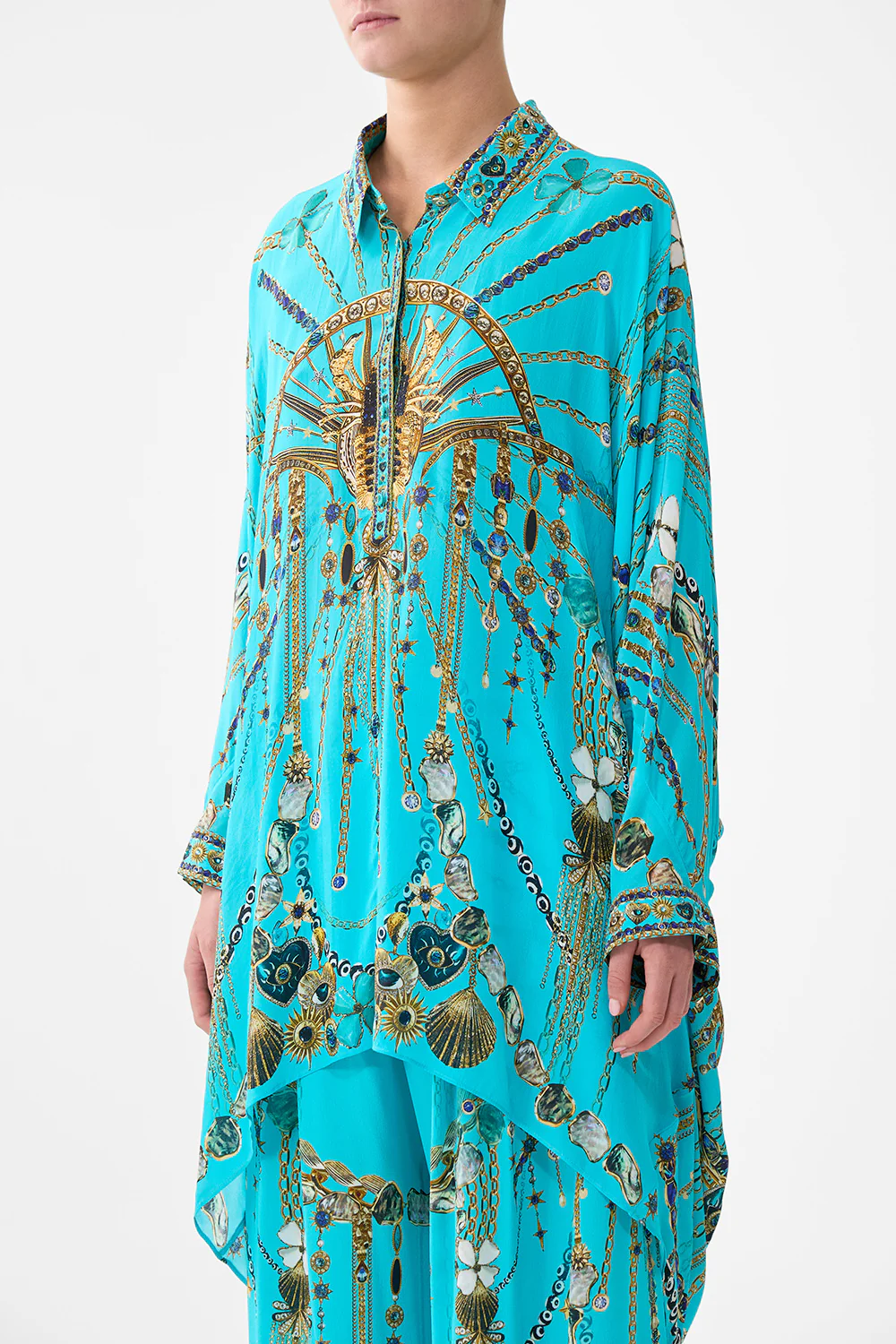 BUTTON UP TOP WITH DRAPED BACK TOTEMS AND TREASURES - Image 5