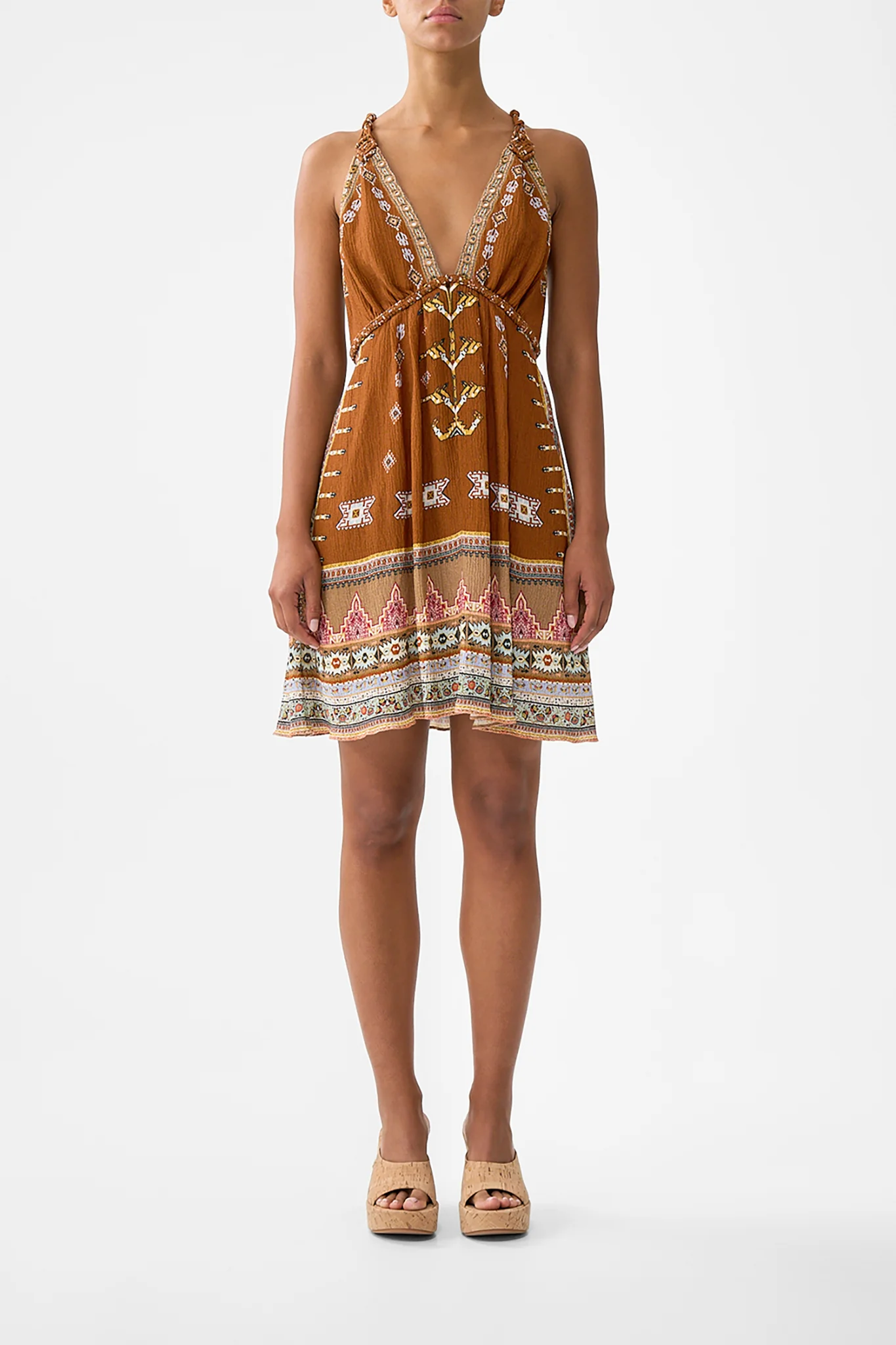 SHORT FLARED DRESS WITH MACRAME DETAIL FABRIC OF TIME