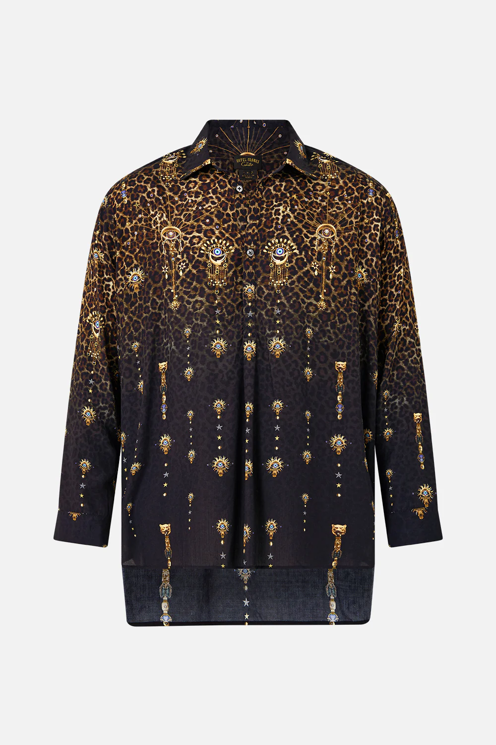 LONG SLEEVE HALF PLACKET TUNIC SHIRT FELINE FOLKLORE - Image 3
