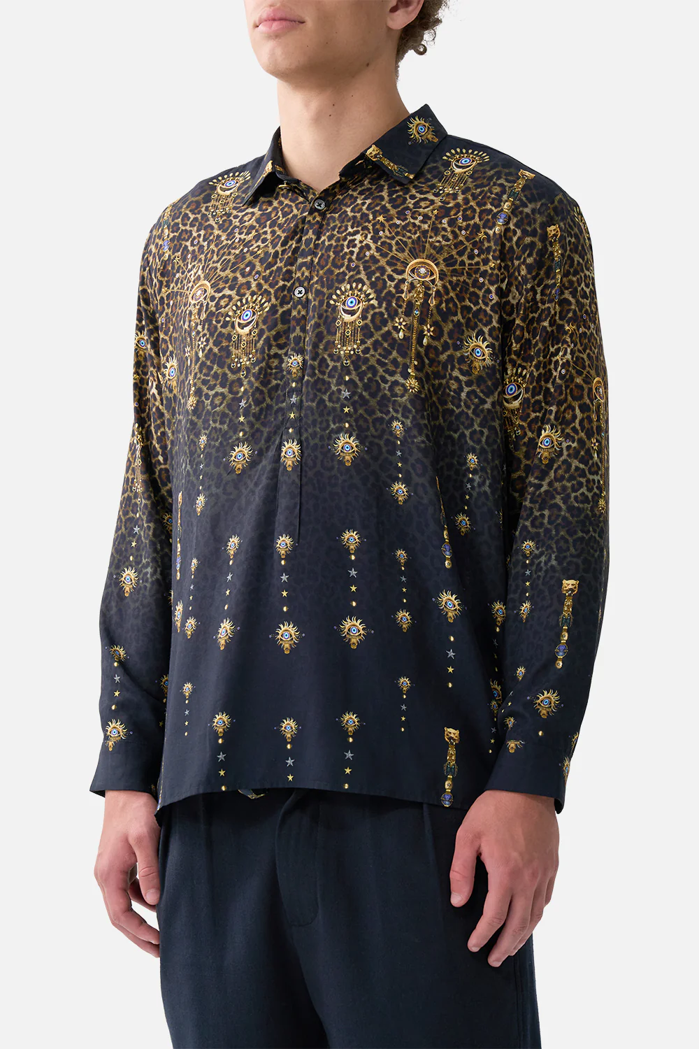 LONG SLEEVE HALF PLACKET TUNIC SHIRT FELINE FOLKLORE - Image 5