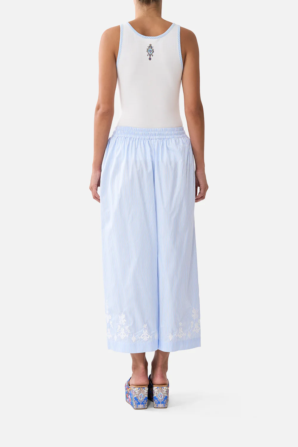 JERSEY SCOOP NECK TANK TOP - WHITE/BLUE OTTOMAN OPULENCE - Image 2