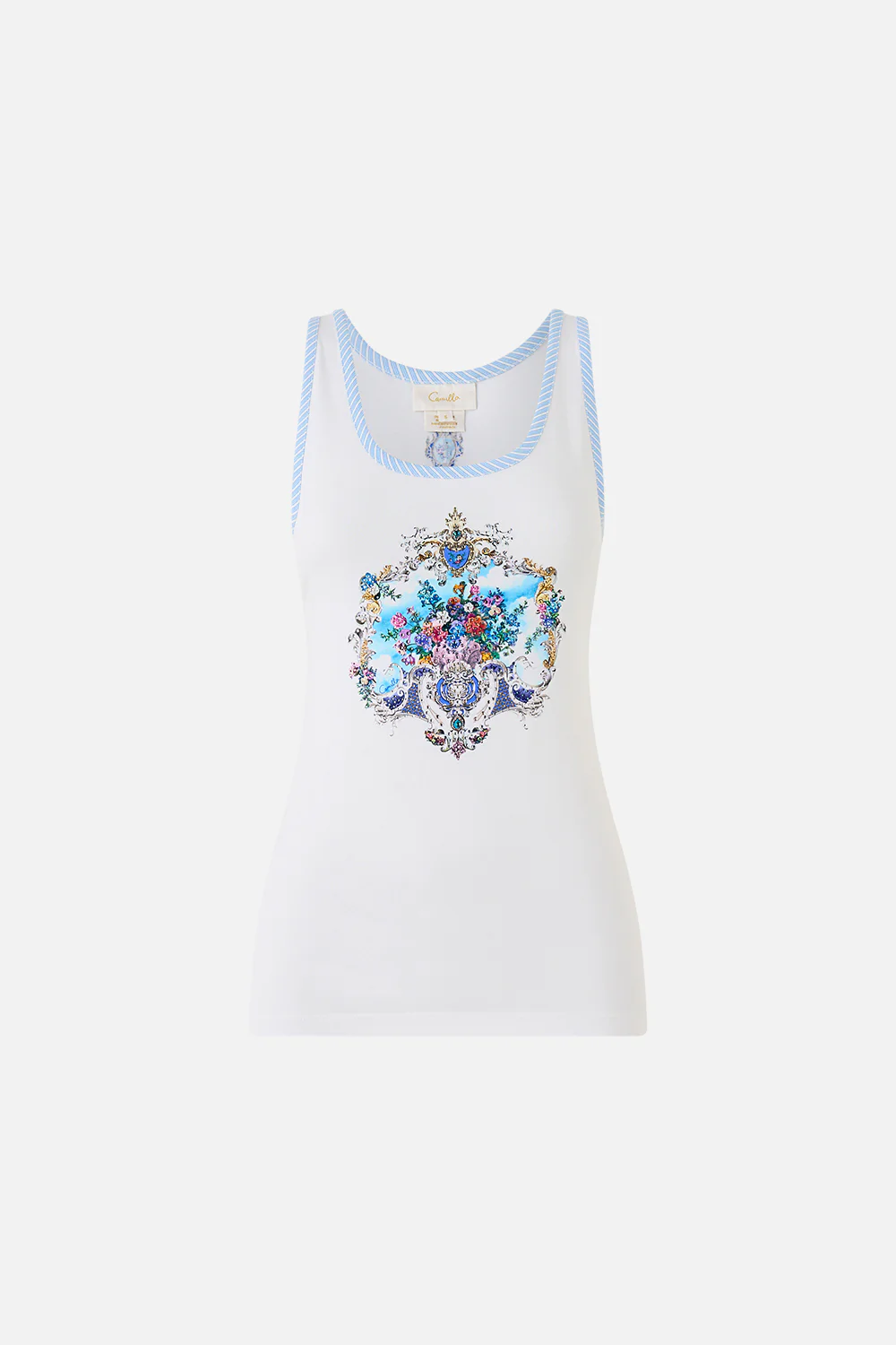 JERSEY SCOOP NECK TANK TOP - WHITE/BLUE OTTOMAN OPULENCE - Image 3
