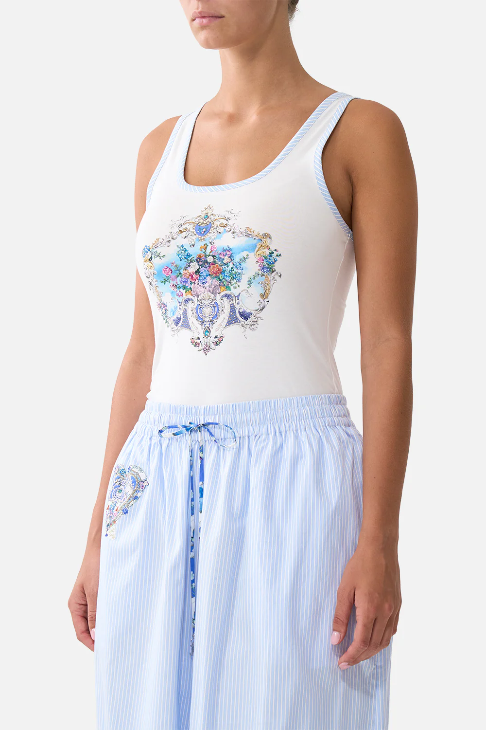 JERSEY SCOOP NECK TANK TOP - WHITE/BLUE OTTOMAN OPULENCE - Image 5