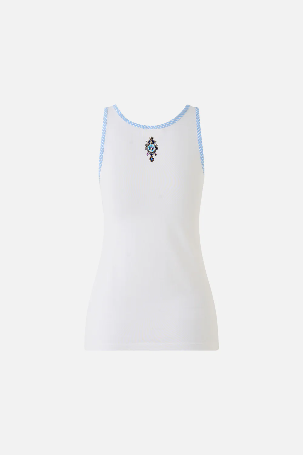 JERSEY SCOOP NECK TANK TOP - WHITE/BLUE OTTOMAN OPULENCE - Image 6