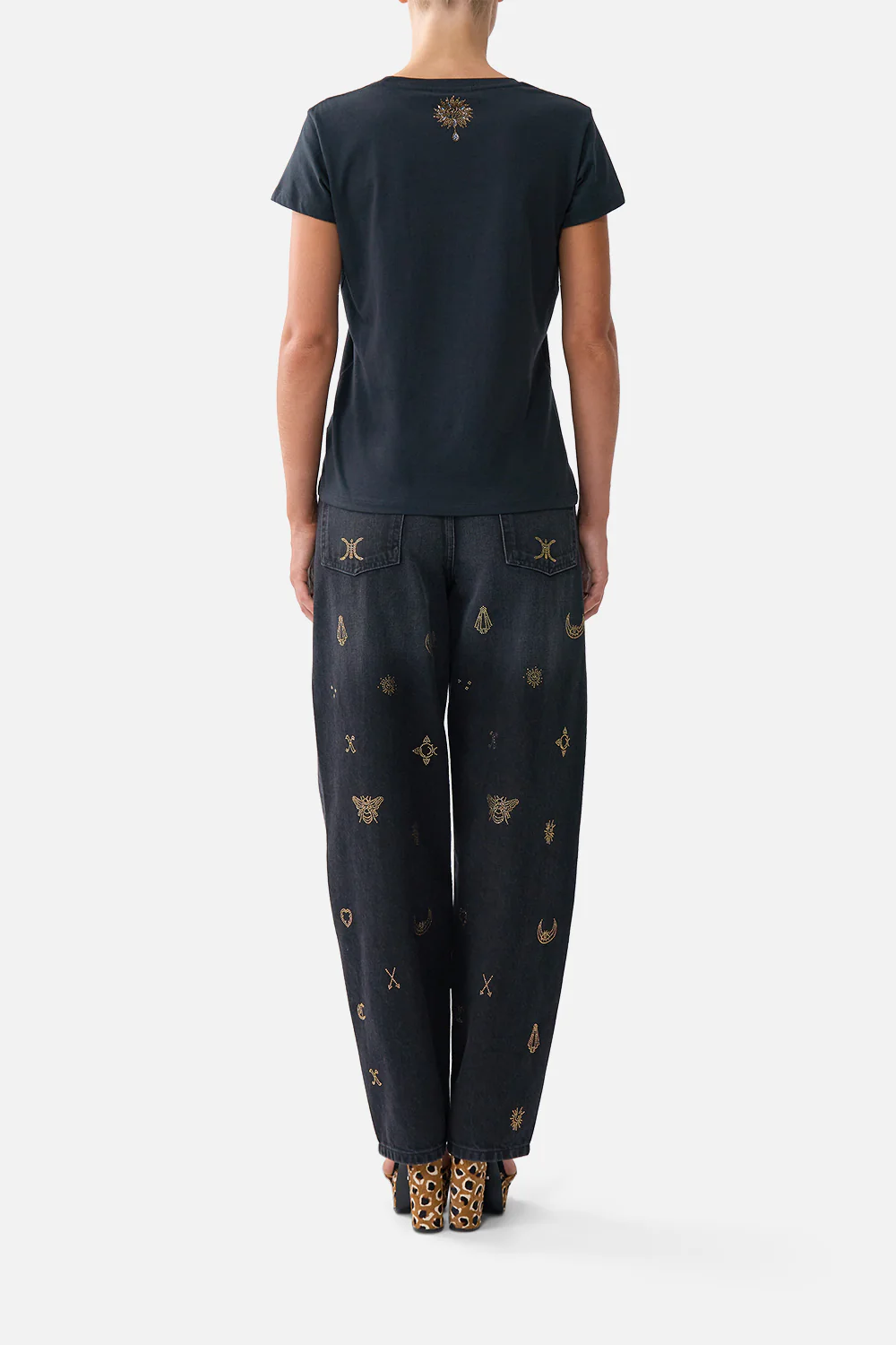 SLIM FIT ROUND NECK T-SHIRT - BLACK FELINE FOLKLORE - Image 2