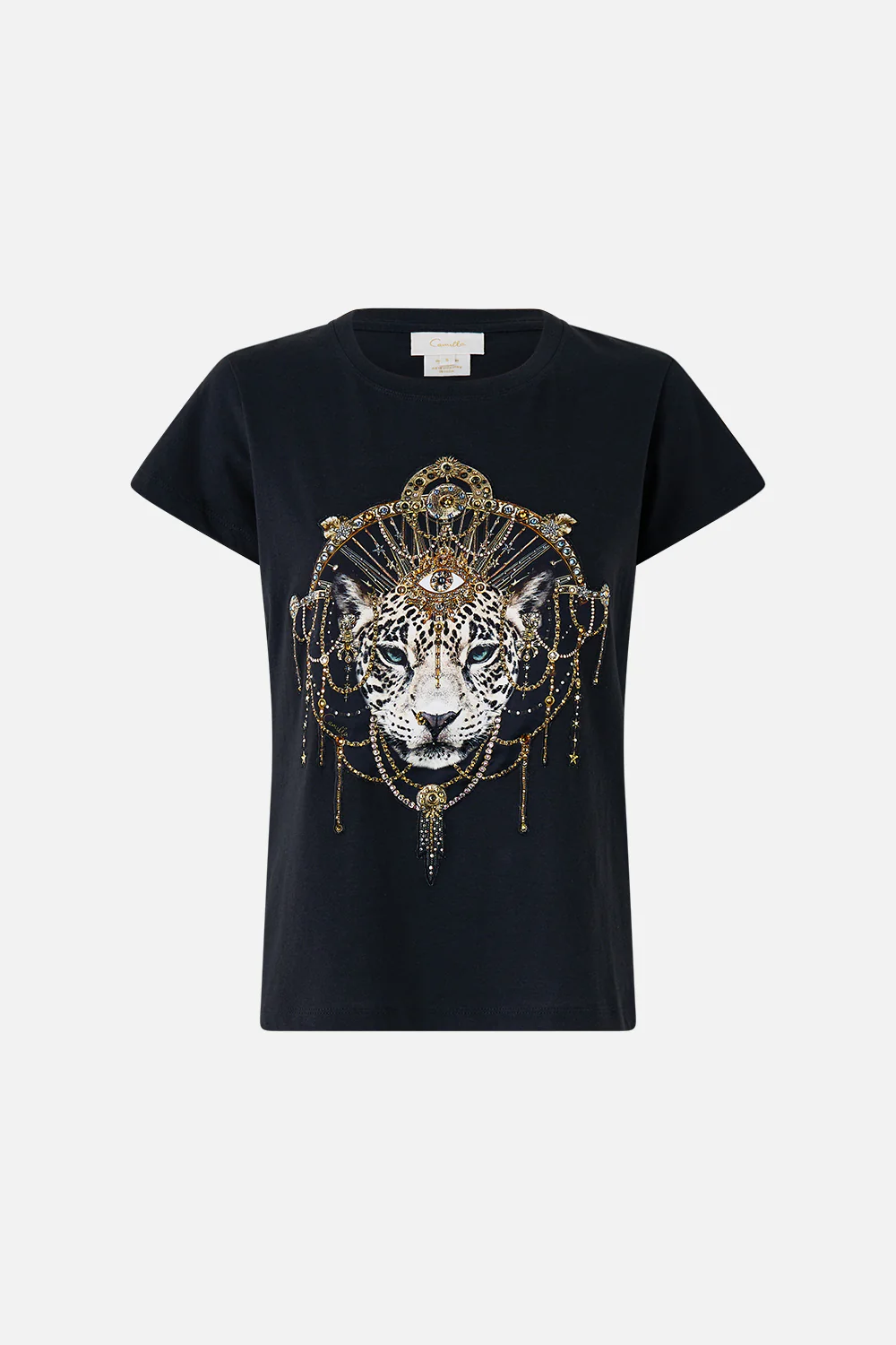 SLIM FIT ROUND NECK T-SHIRT - BLACK FELINE FOLKLORE - Image 3