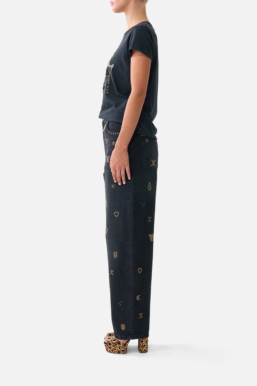 SLIM FIT ROUND NECK T-SHIRT - BLACK FELINE FOLKLORE - Image 5