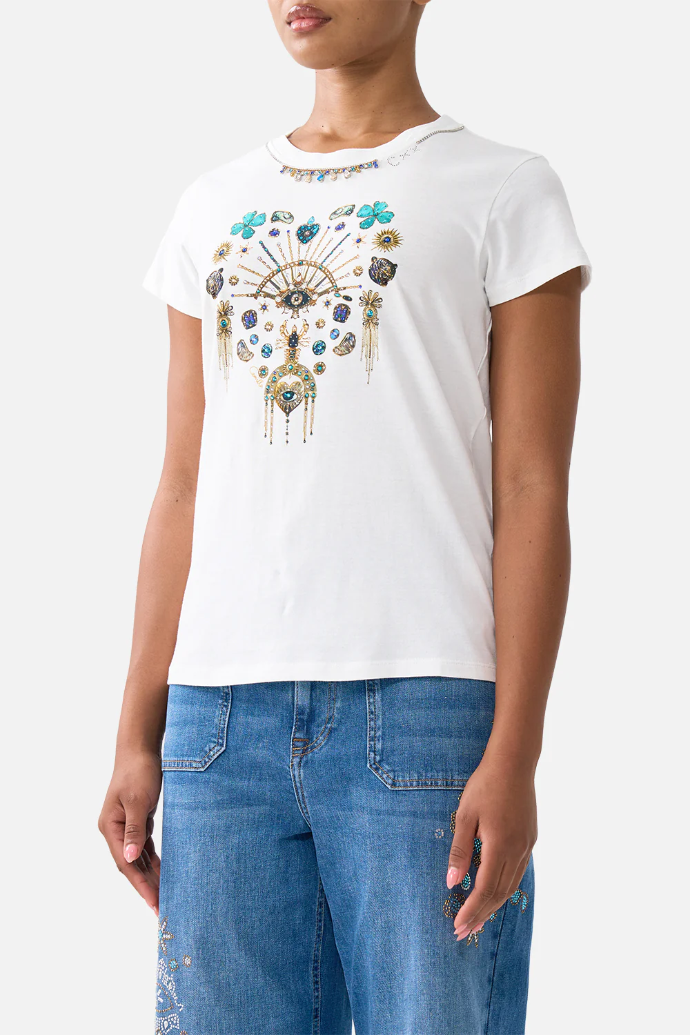 SLIM FIT ROUND NECK T-SHIRT - WHITE/MULTI TOTEMS AND TREASURES - Image 5