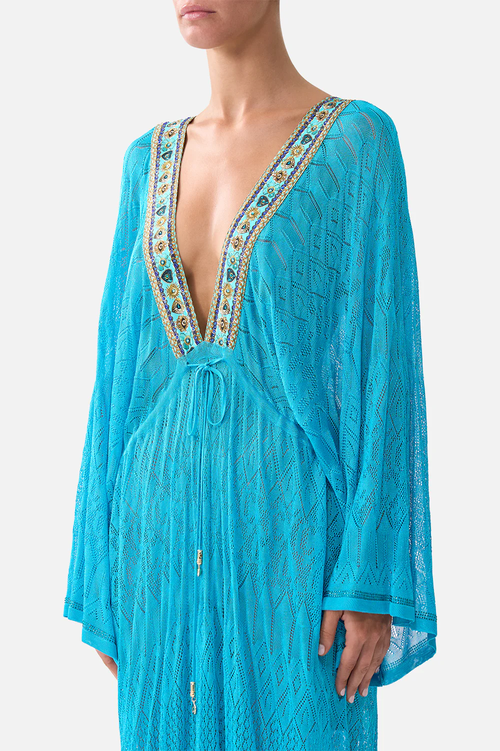 KNIT KAFTAN WITH SILK NECKLINE TOTEMS AND TREASURES - Image 5