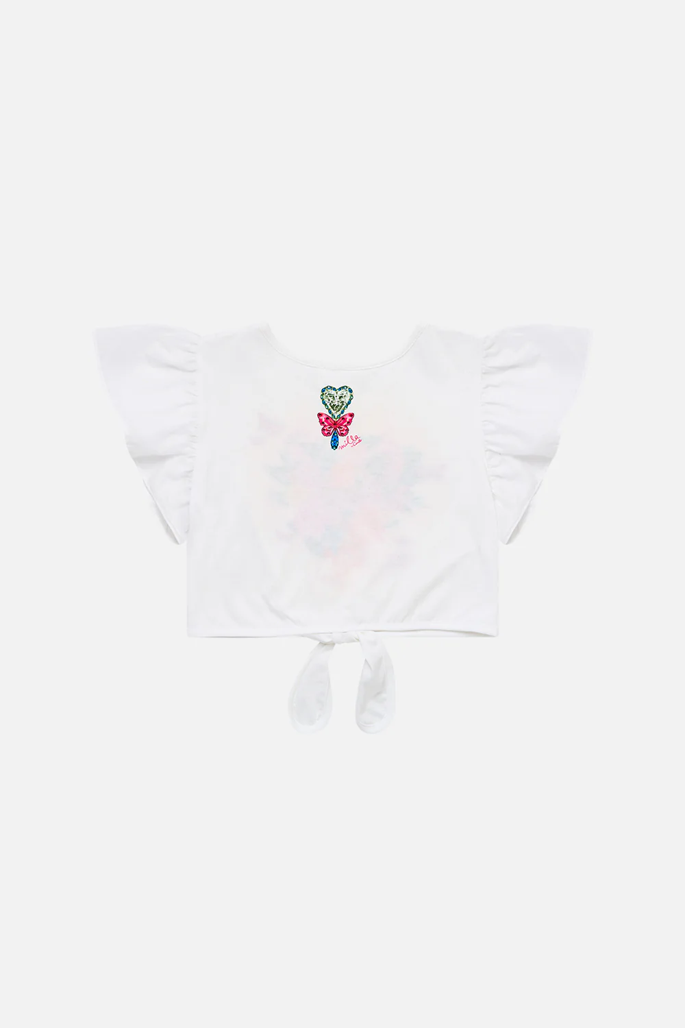 KIDS TIE FRONT CROP TEE WITH FRILL SLEEVE ILLUSTRATION NATION - Image 2