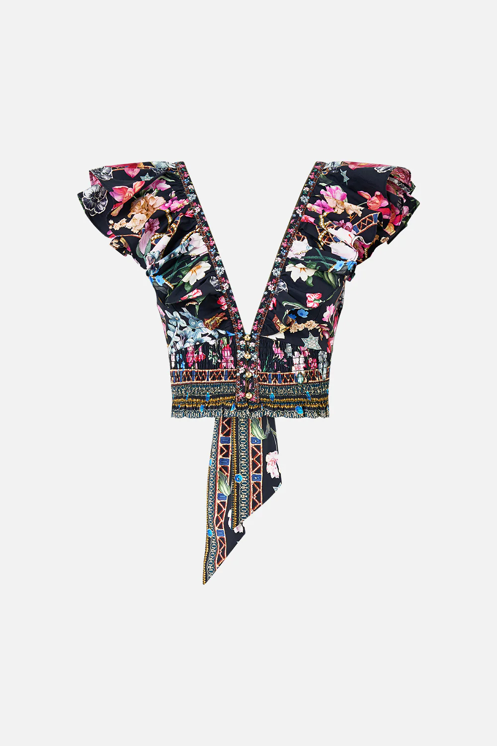 DEEP V FRILL SHORT SLEEVE TOP MIDNIGHT IN MONSERRATE - Image 3