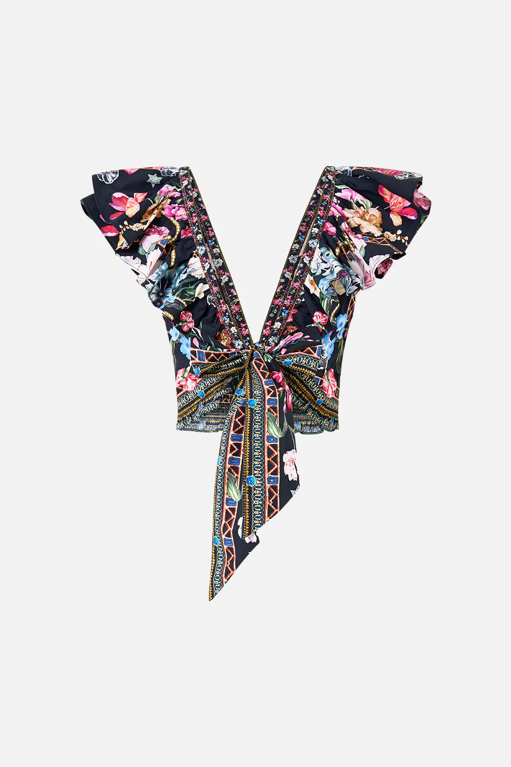 DEEP V FRILL SHORT SLEEVE TOP MIDNIGHT IN MONSERRATE - Image 5