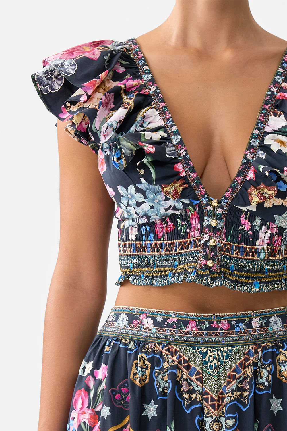 DEEP V FRILL SHORT SLEEVE TOP MIDNIGHT IN MONSERRATE - Image 7