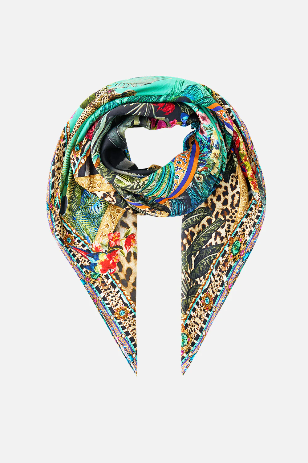 LARGE CRYSTALLED SILK SQUARE SCARF ANIMAL ALCHEMY