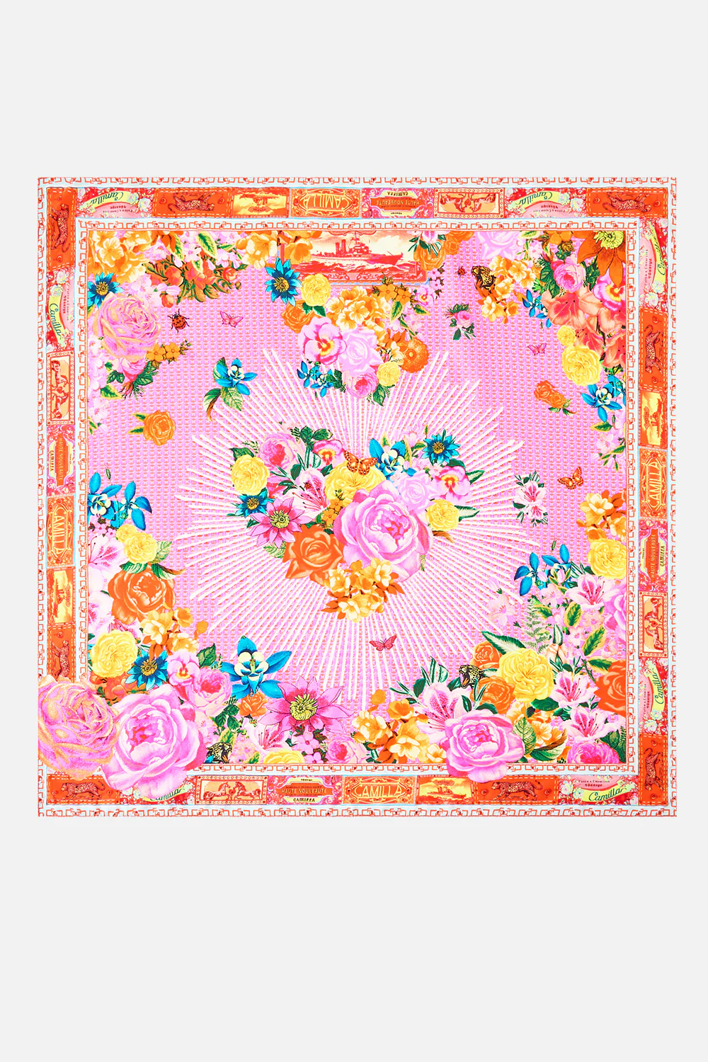 LARGE CRYSTALLED SILK SQUARE SCARF ILLUSTRATION NATION - Image 2