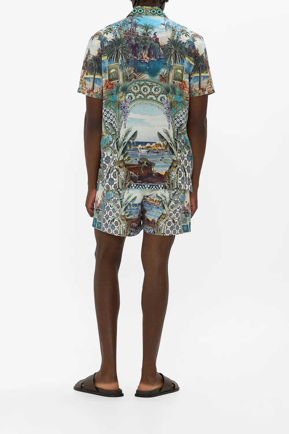 SHORT SLEEVE CAMP COLLARED SHIRT POSTCARDS & PALM TREES - Image 2
