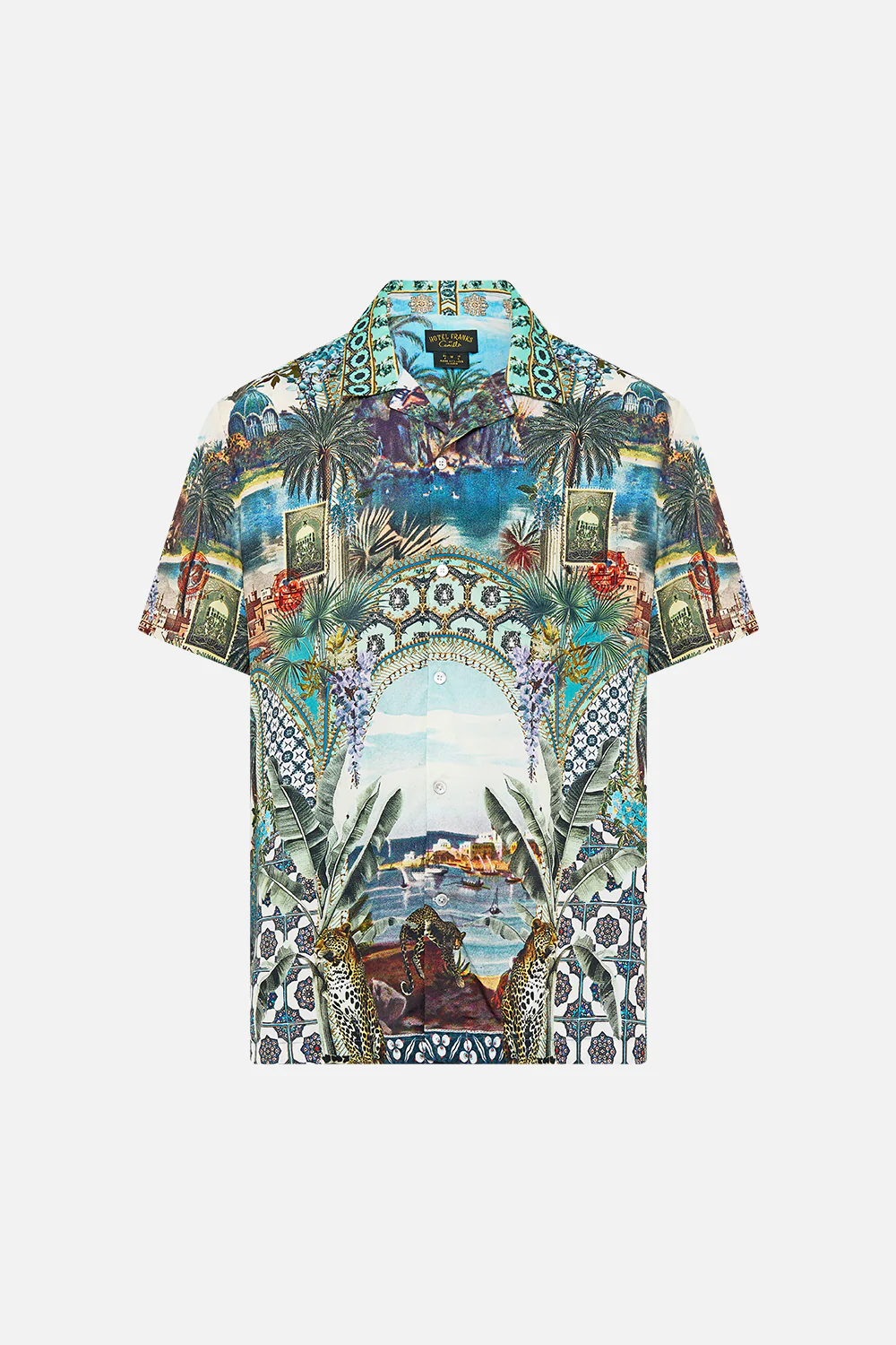 SHORT SLEEVE CAMP COLLARED SHIRT POSTCARDS & PALM TREES - Image 3