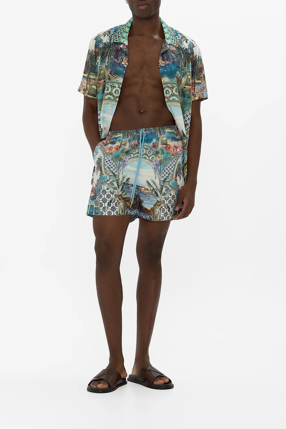 MID LENGTH BOARDSHORT WITH ELASTIC WAIST POSTCARDS & PALM TREES - Image 7