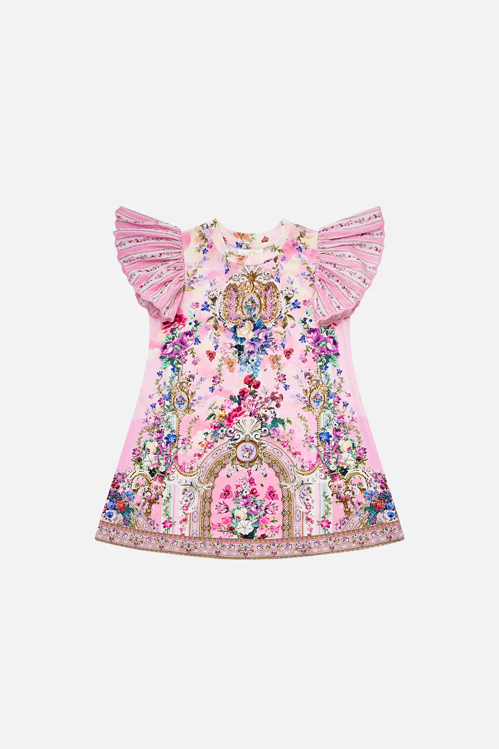 KIDS TEE MINI DRESS WITH ANGLAISE SLEEVE PALATIAL PASTELS
