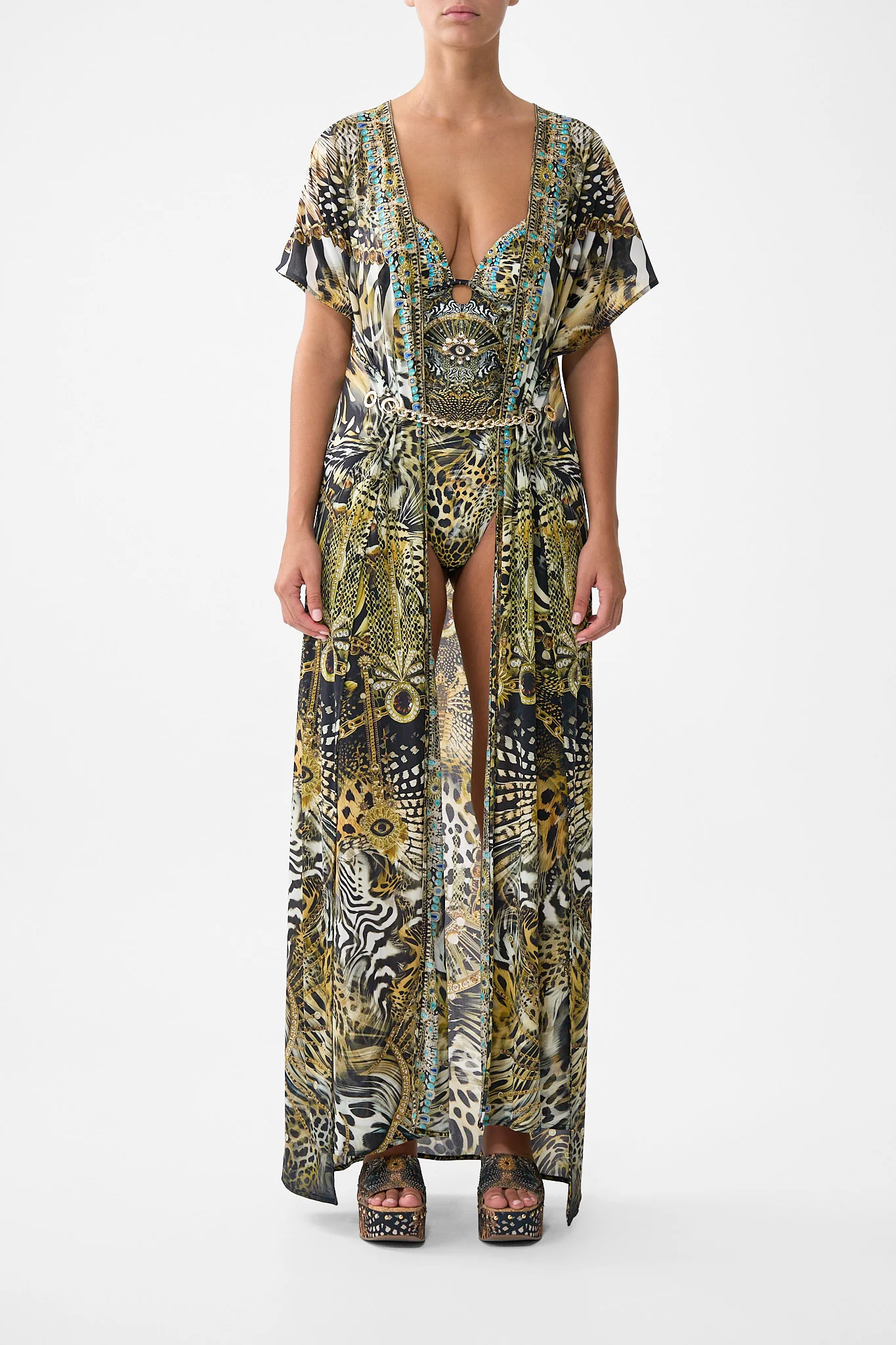 FRONT SPLIT BEACH MAXI DRESS WITH CHAIN FELINE FOLKLORE