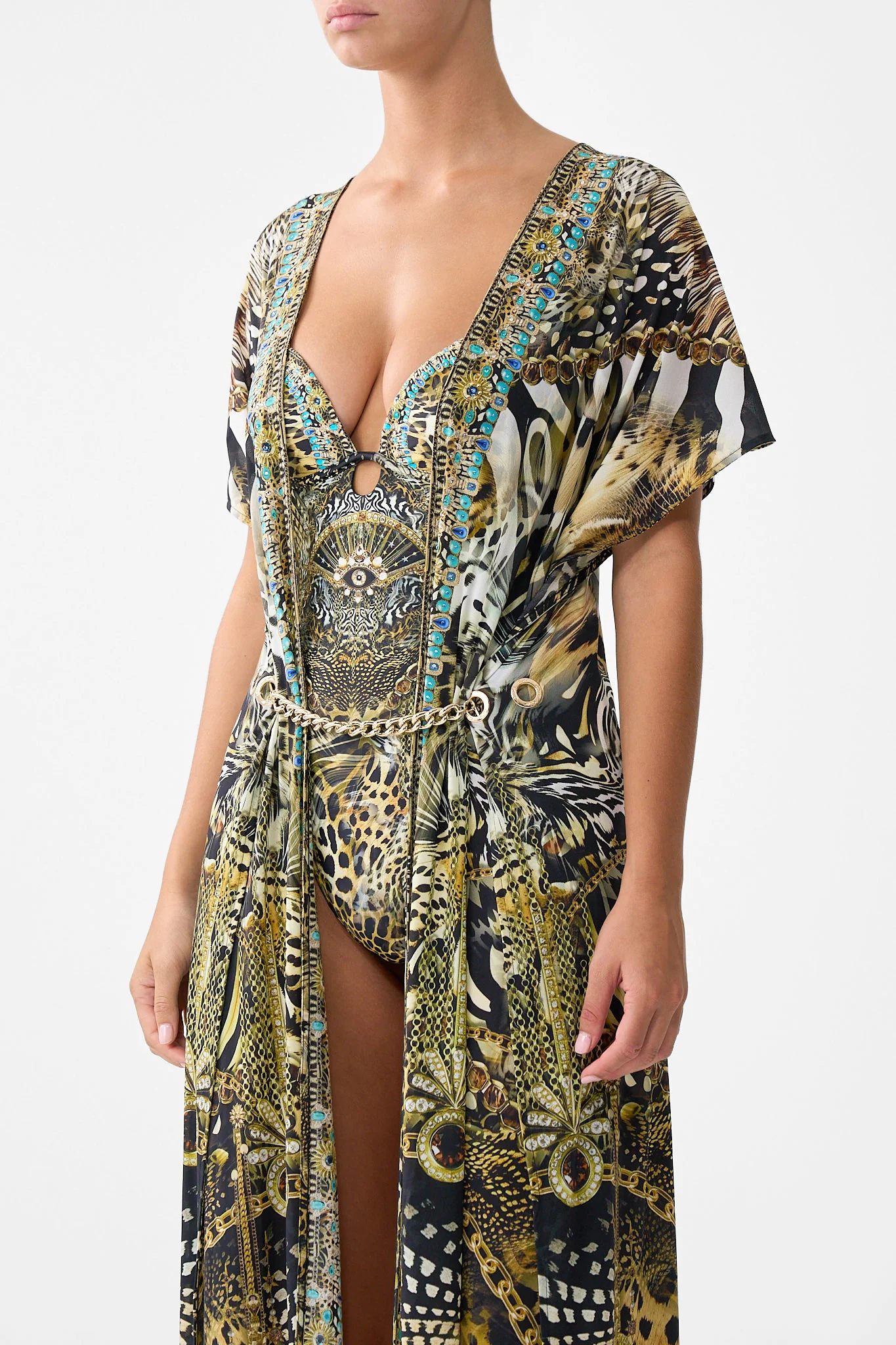 FRONT SPLIT BEACH MAXI DRESS WITH CHAIN FELINE FOLKLORE - Image 5