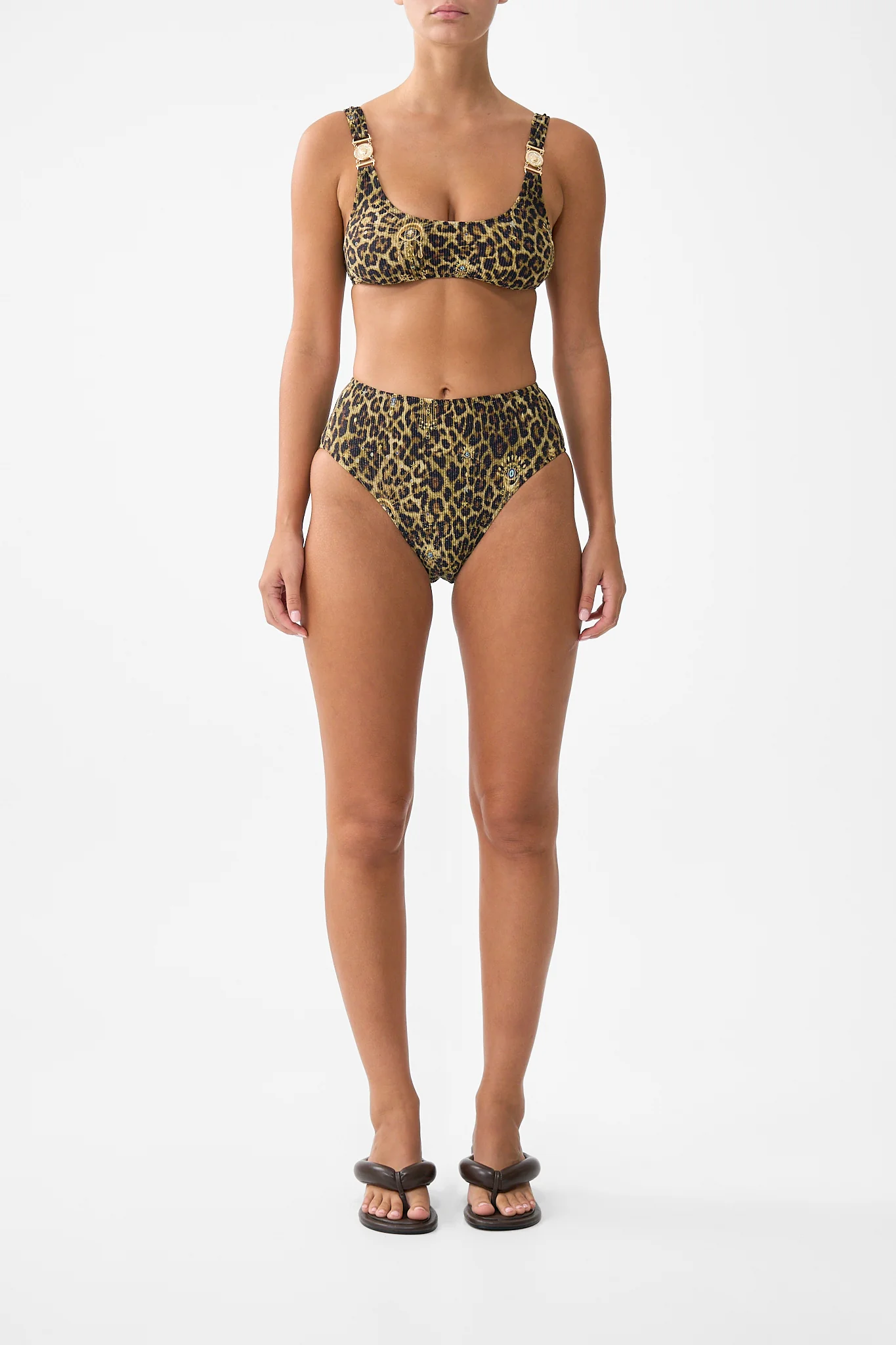CRINKLE STRETCH CROP BIKINI TOP WITH STRAP TRIMS FELINE FOLKLORE