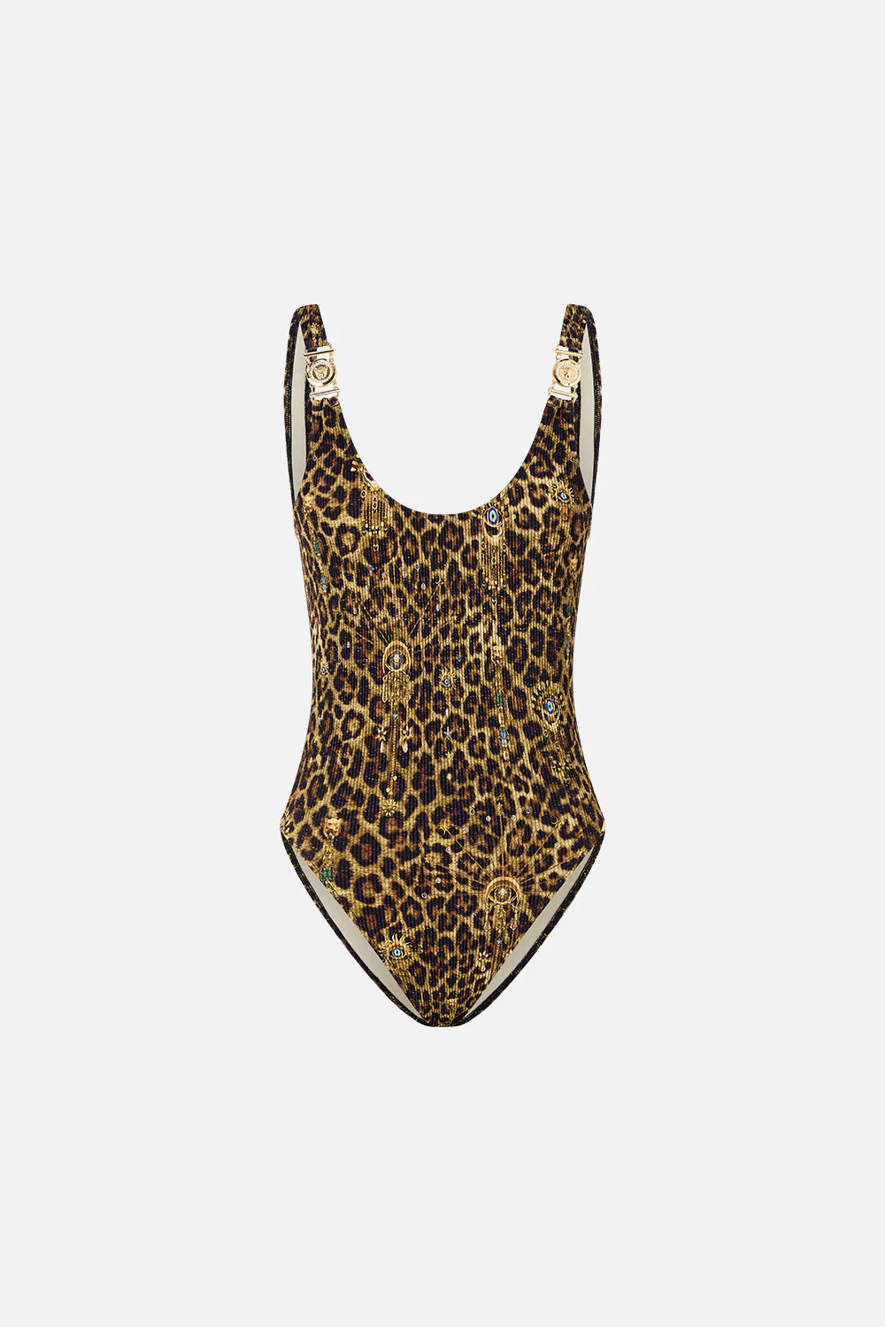 CRINKLE STRETCH SCOOP NECK ONE PIECE WITH STRAP TRIMS FELINE FOLKLORE - Image 3