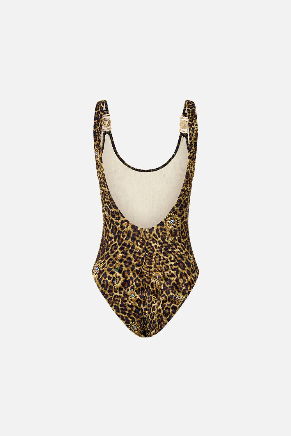 CRINKLE STRETCH SCOOP NECK ONE PIECE WITH STRAP TRIMS FELINE FOLKLORE - Image 6