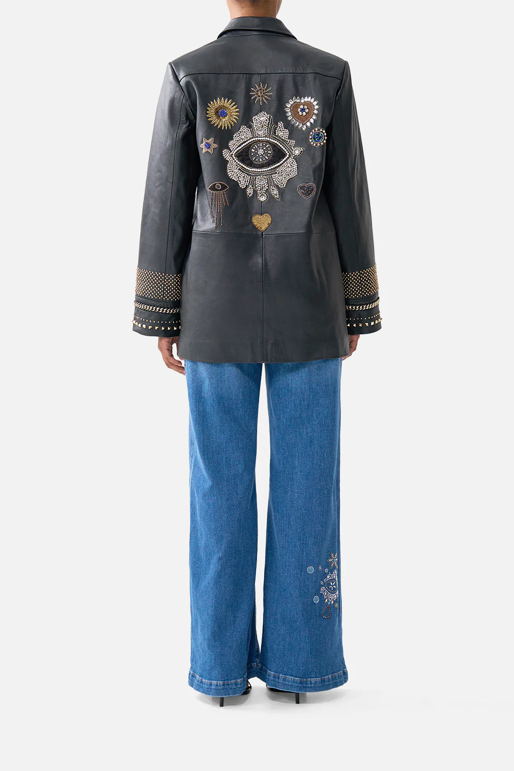 LEATHER JACKET WITH YOKE AMULETS AND ALCHEMY - Image 2