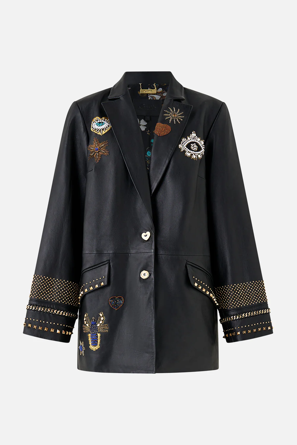 LEATHER JACKET WITH YOKE AMULETS AND ALCHEMY - Image 3