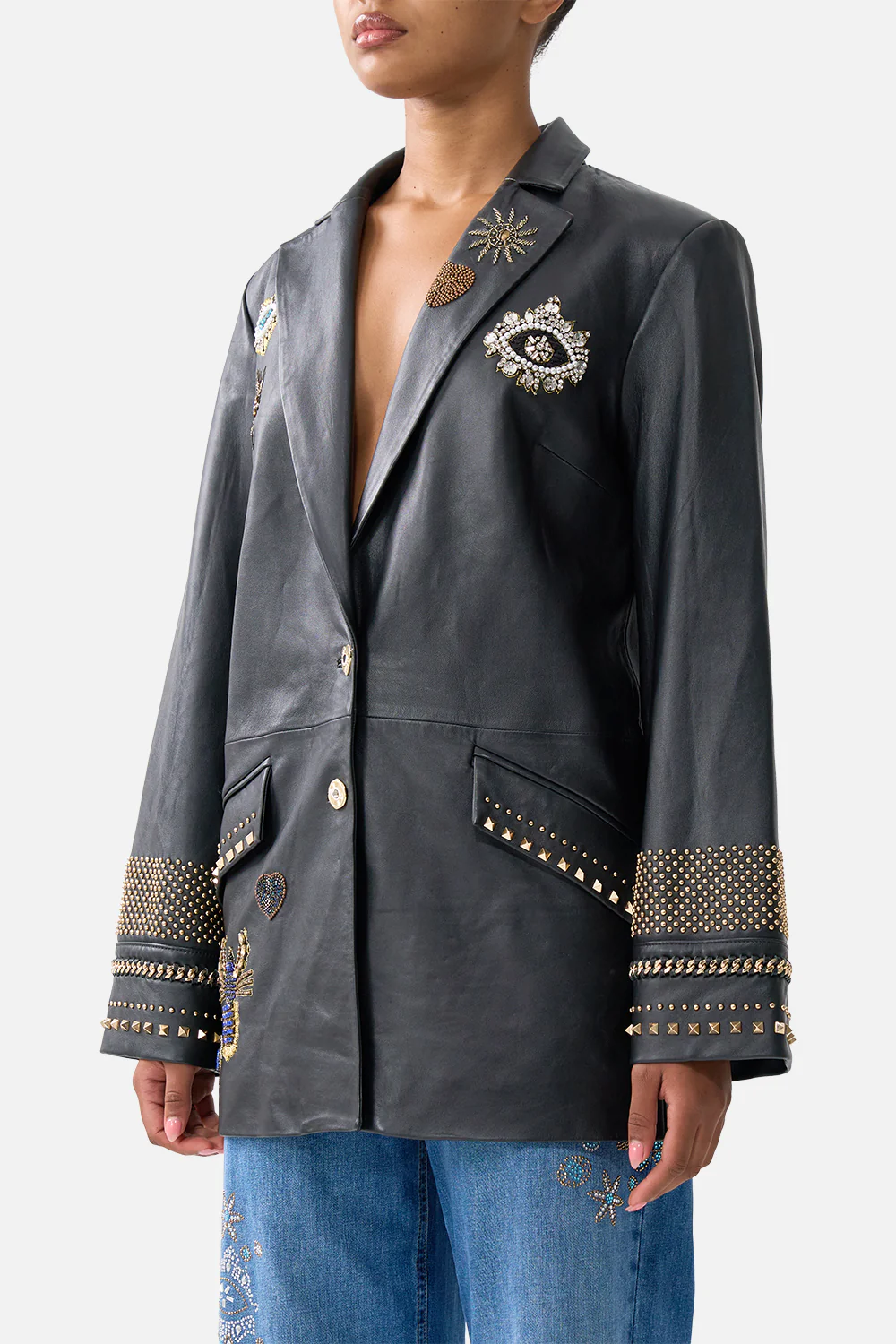 LEATHER JACKET WITH YOKE AMULETS AND ALCHEMY - Image 5