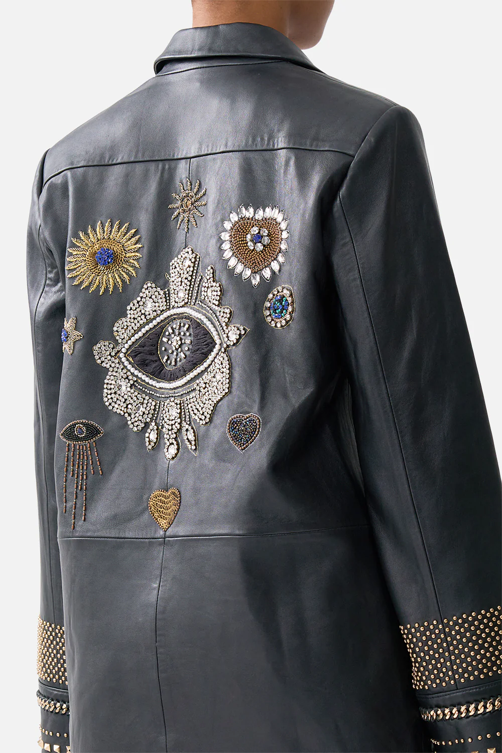LEATHER JACKET WITH YOKE AMULETS AND ALCHEMY - Image 6