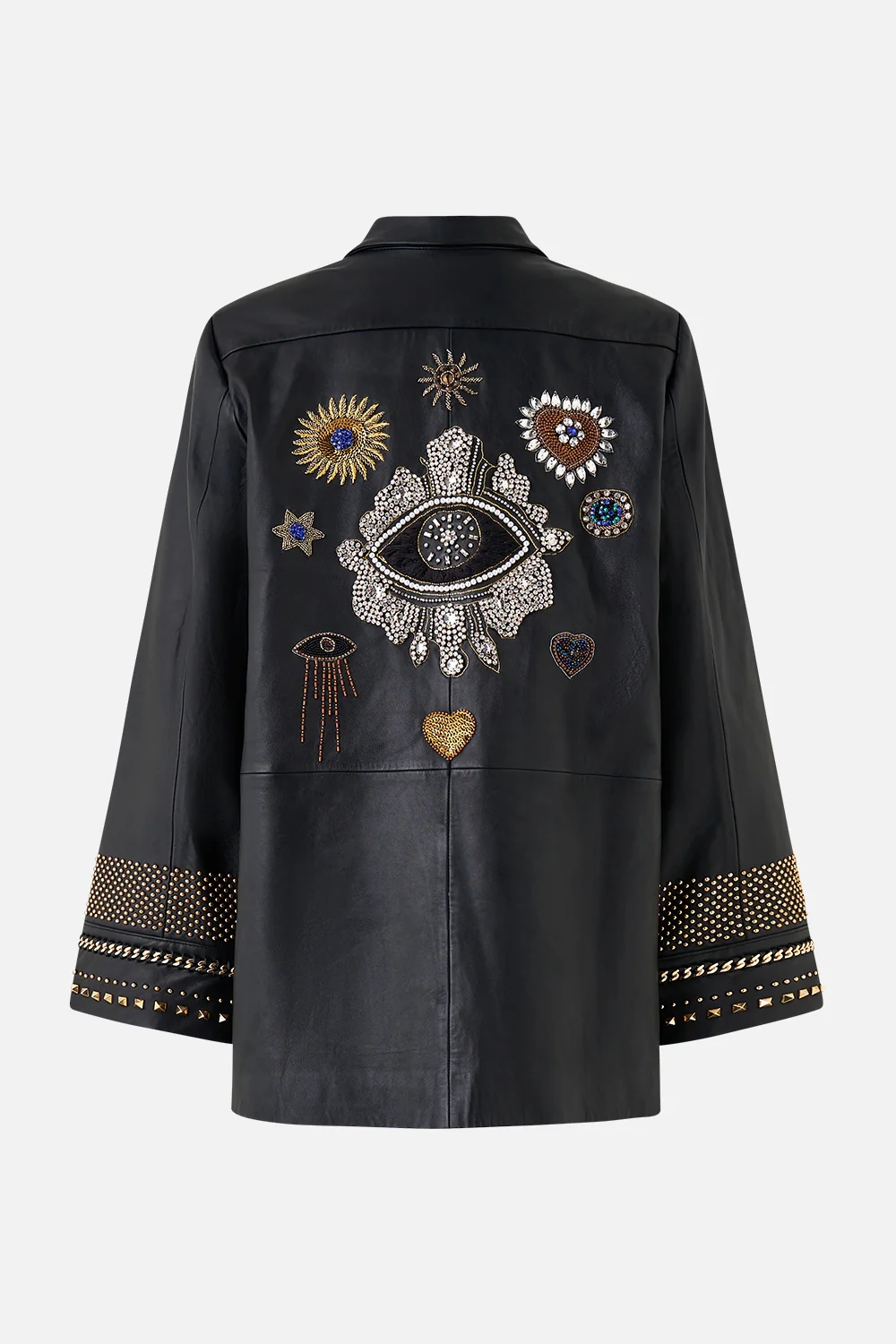 LEATHER JACKET WITH YOKE AMULETS AND ALCHEMY - Image 7