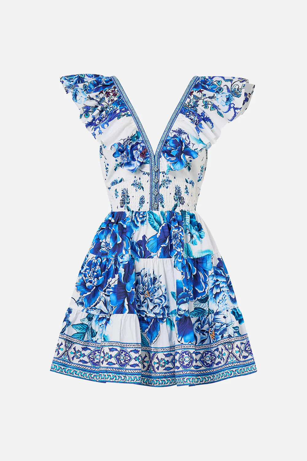 TIERED SHORT DRESS WITH NECK FRILL A CERAMIC GARDEN - Image 3
