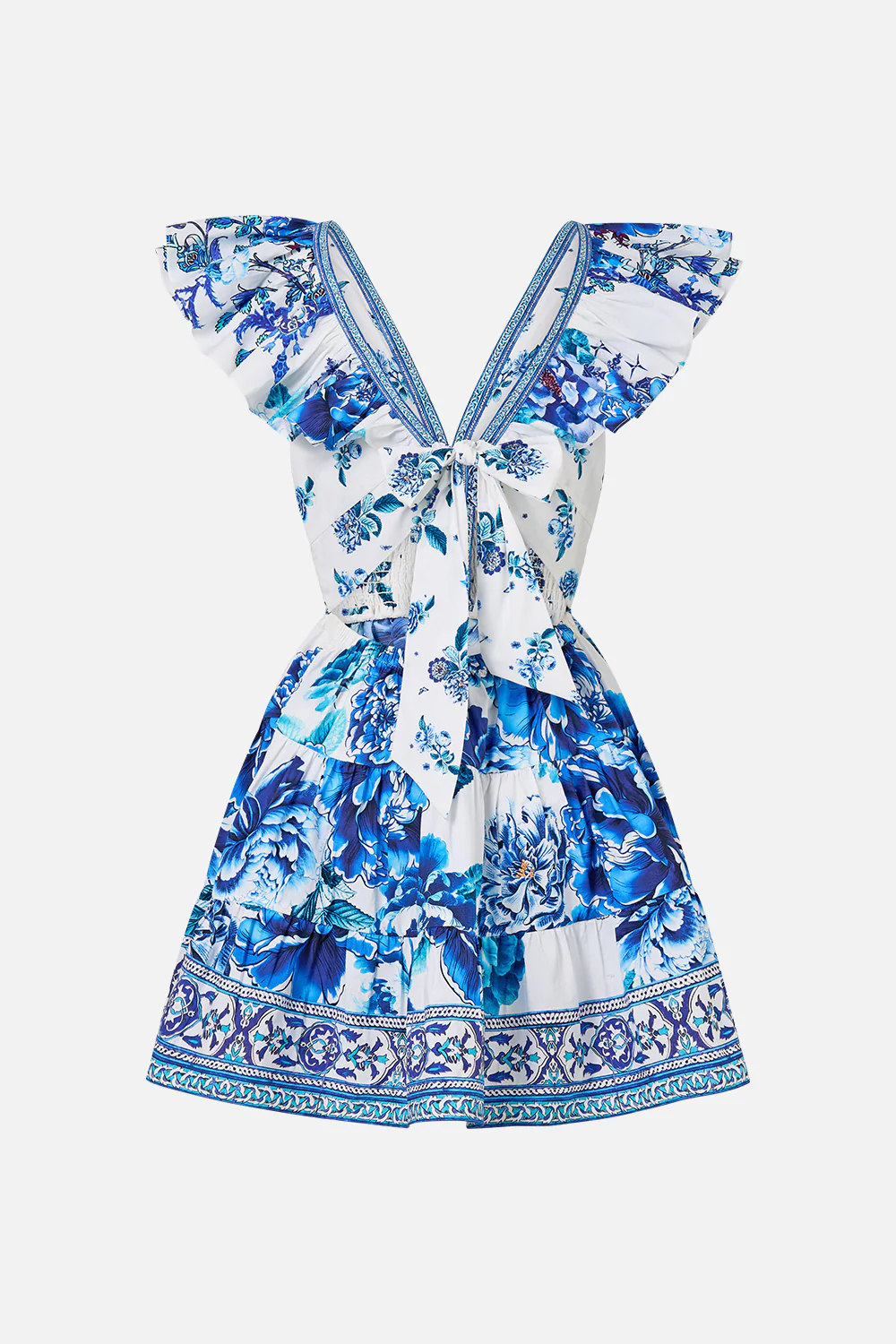 TIERED SHORT DRESS WITH NECK FRILL A CERAMIC GARDEN - Image 7