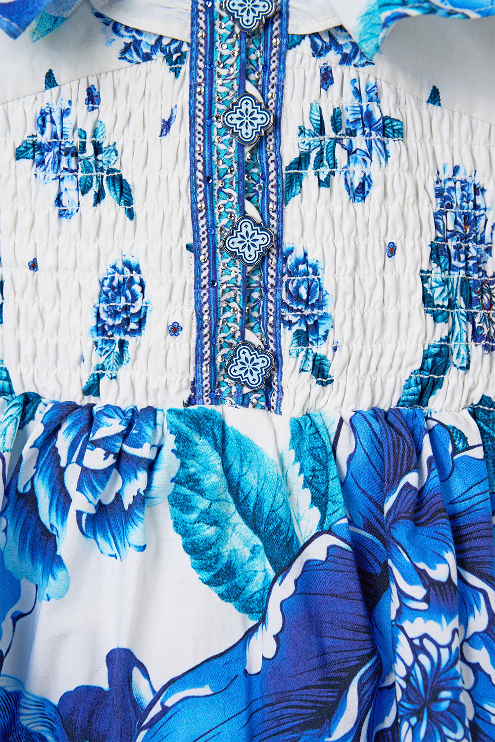 TIERED SHORT DRESS WITH NECK FRILL A CERAMIC GARDEN - Image 8