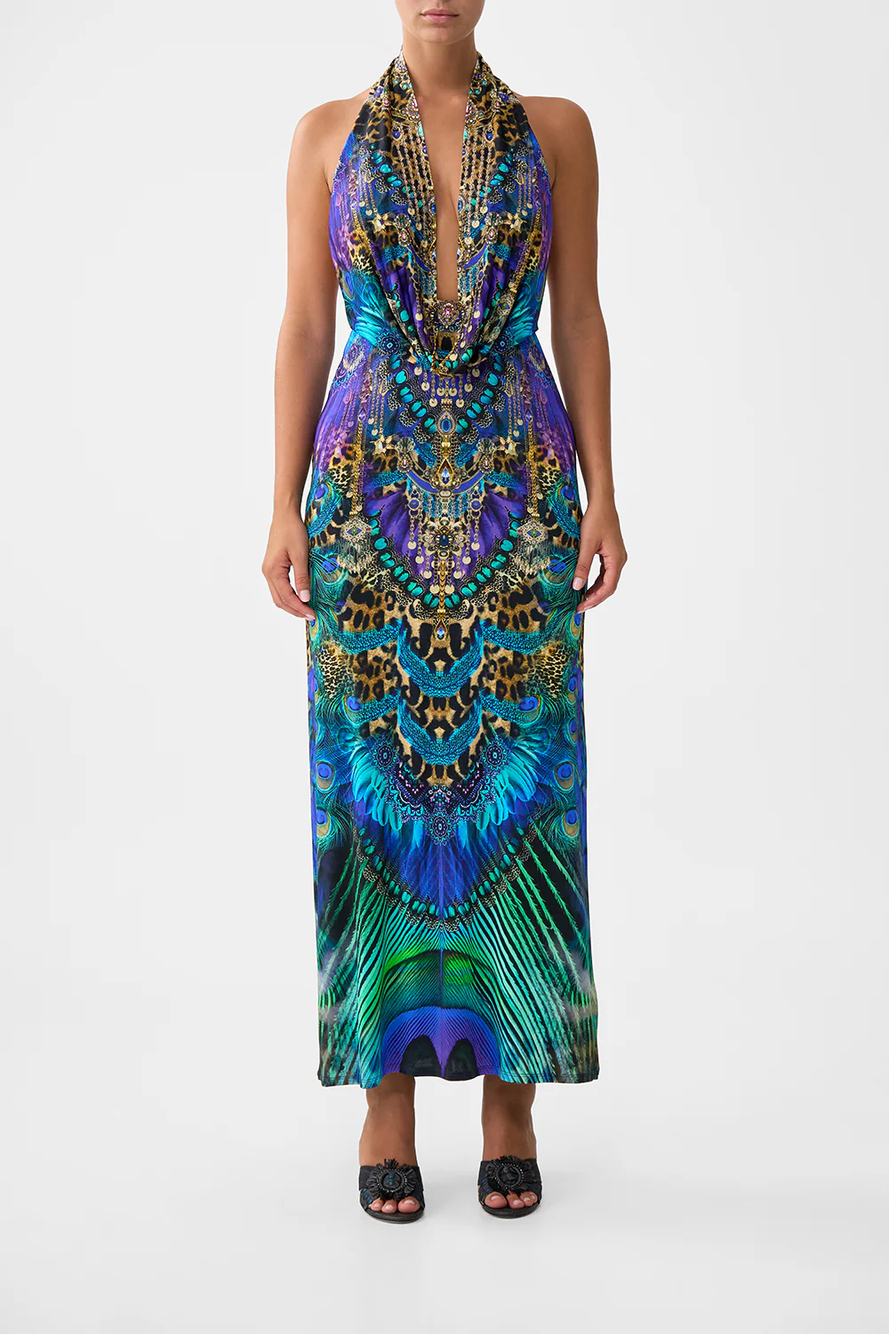 DEEP COWL PLUNGE DRESS COSMIC ZOOLOGY