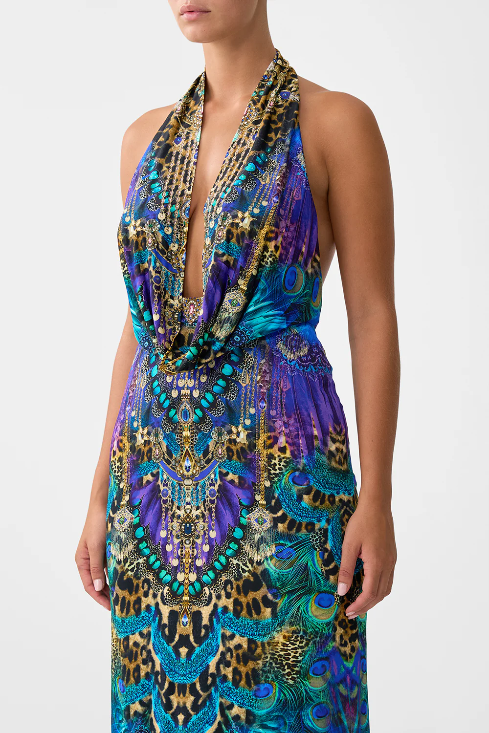 DEEP COWL PLUNGE DRESS COSMIC ZOOLOGY - Image 5