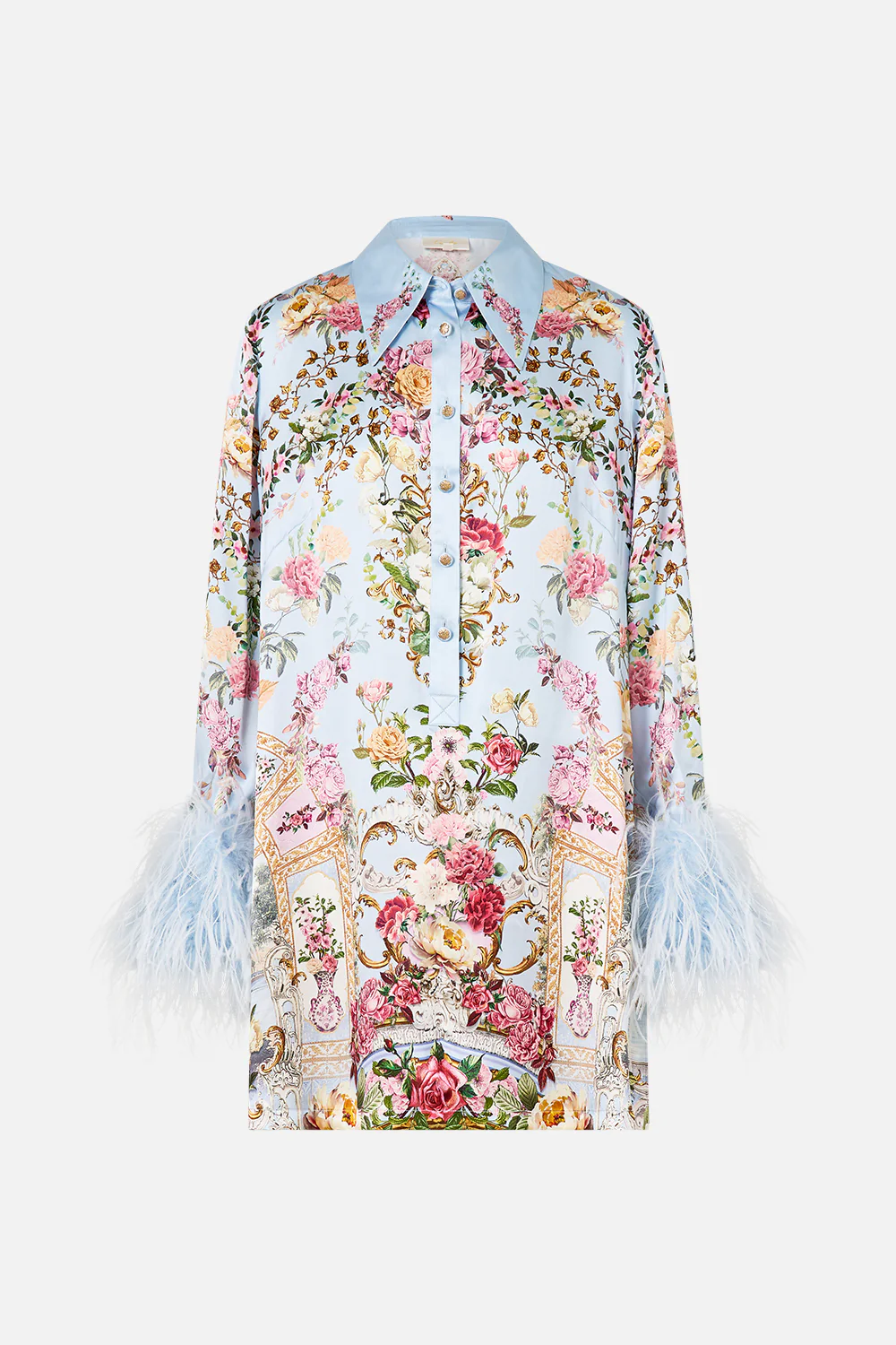 MINI SHIRT DRESS WITH FEATHERS TILED IN TIME - Image 3