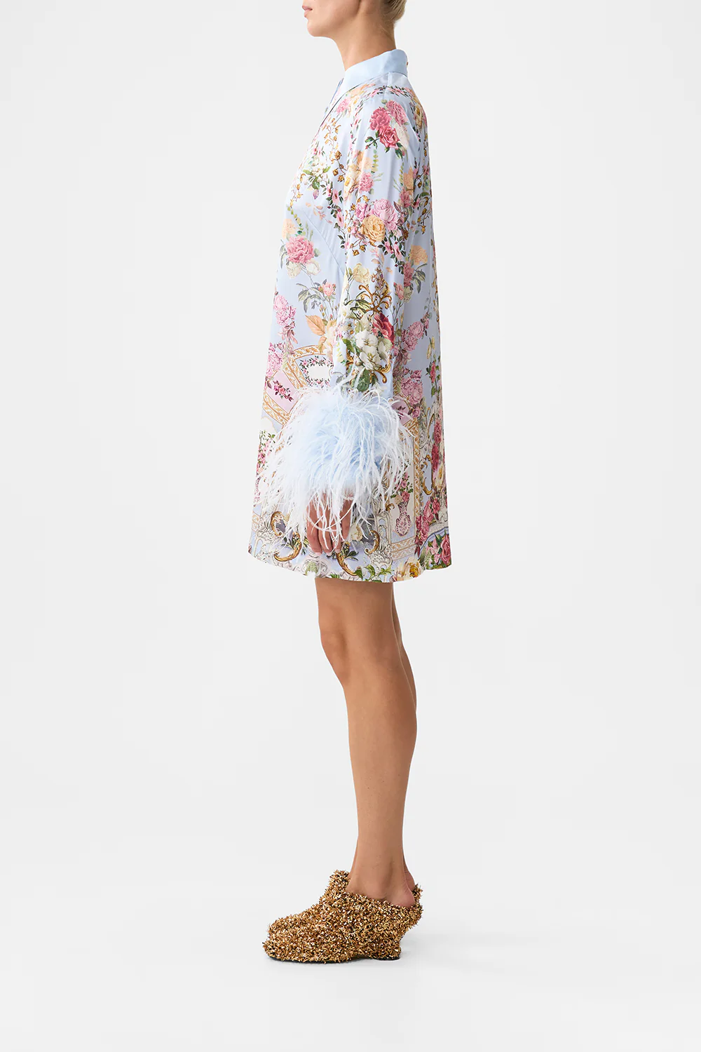 MINI SHIRT DRESS WITH FEATHERS TILED IN TIME - Image 4